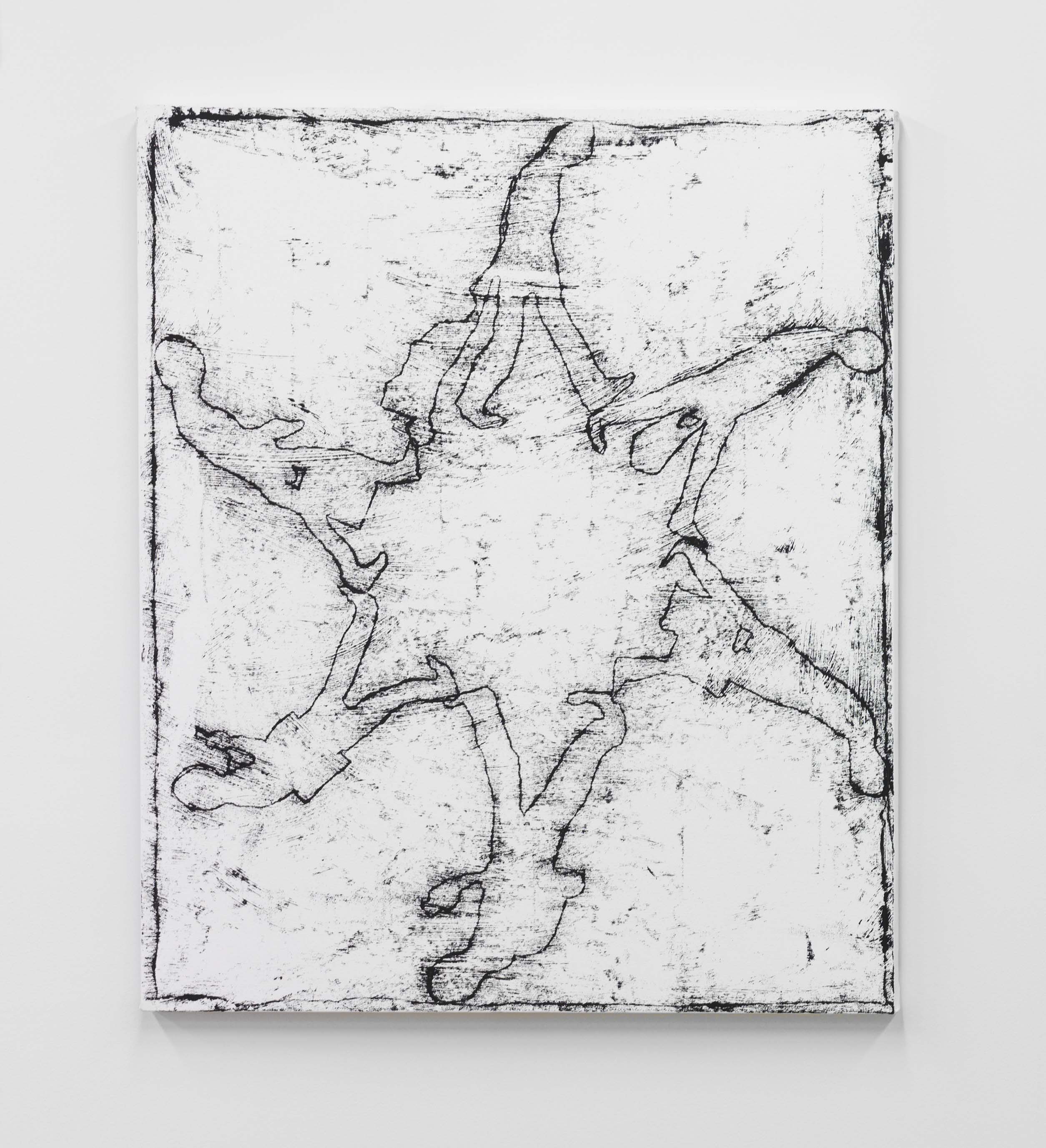 Alex Kwartler, Schleppers (snowflake, star, badge), 2018, flashe and oil on canvas, 48 x 36 in.