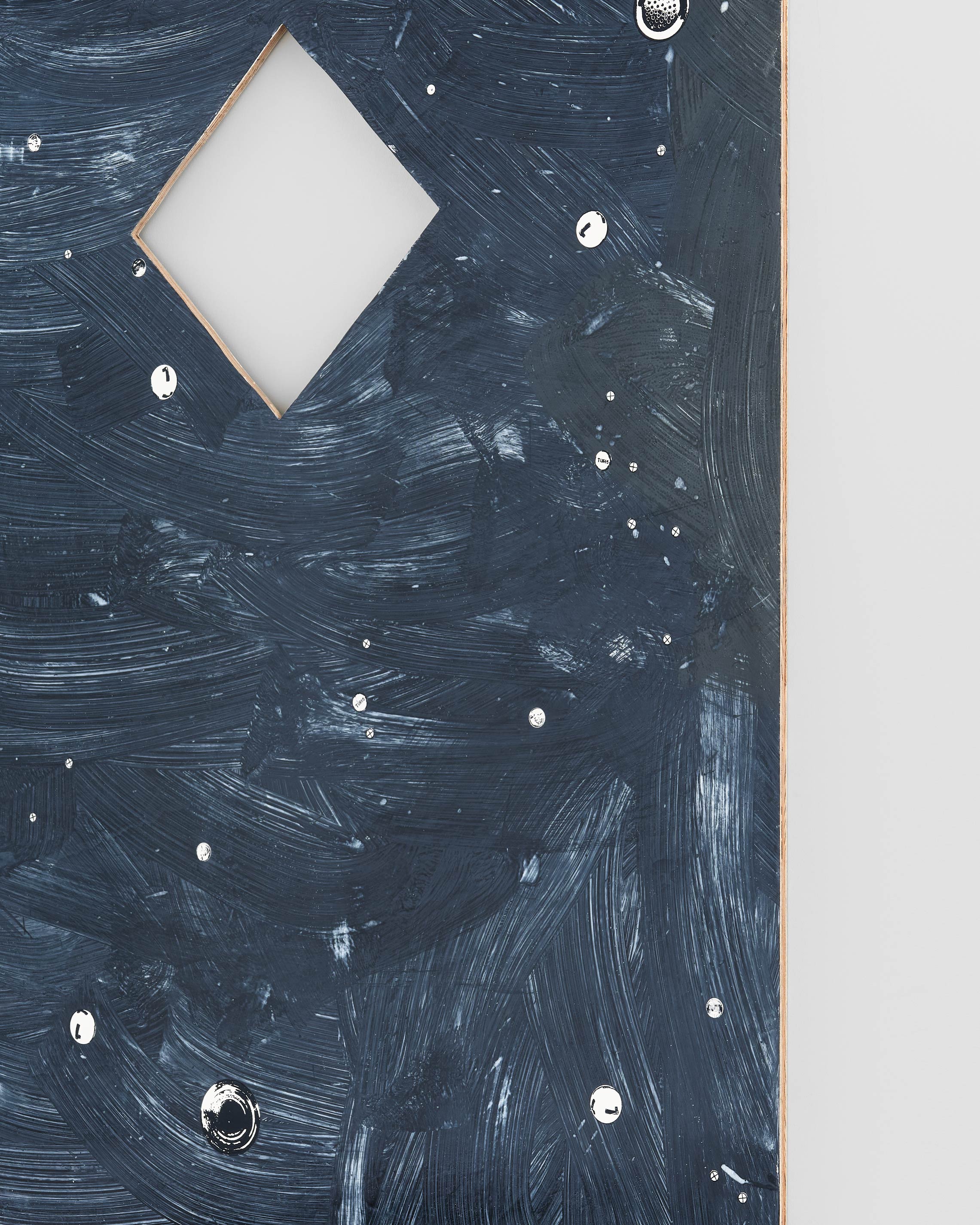 Alex Kwartler, Night Sky II (detail), 2022, venetian plaster and enamel on plywood, 96 x 48 in.
