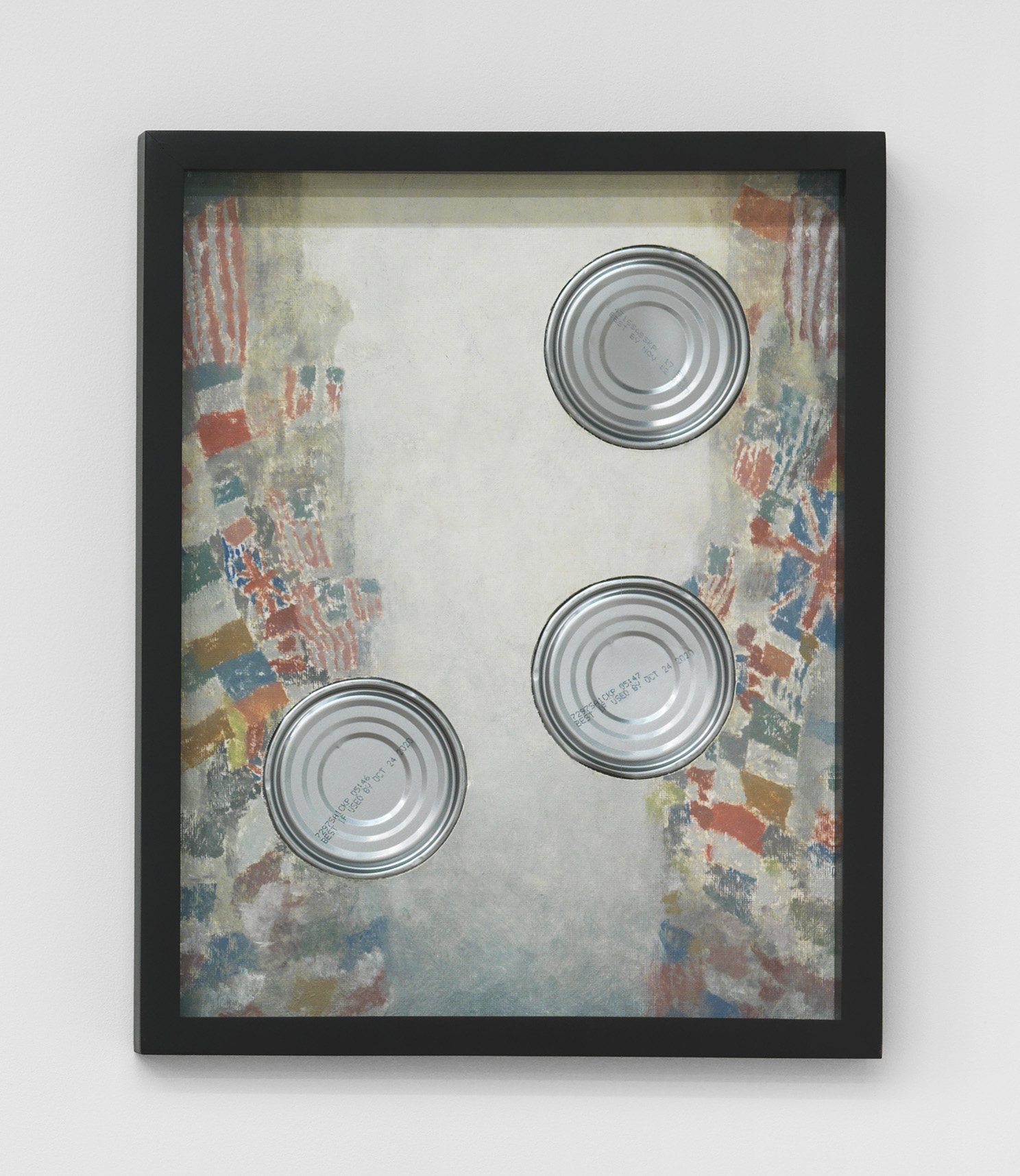 Alex Kwartler, Celebration! (After Childe Hassam), 2018, oil on canvas board, aluminum can, 14h x 11w in.