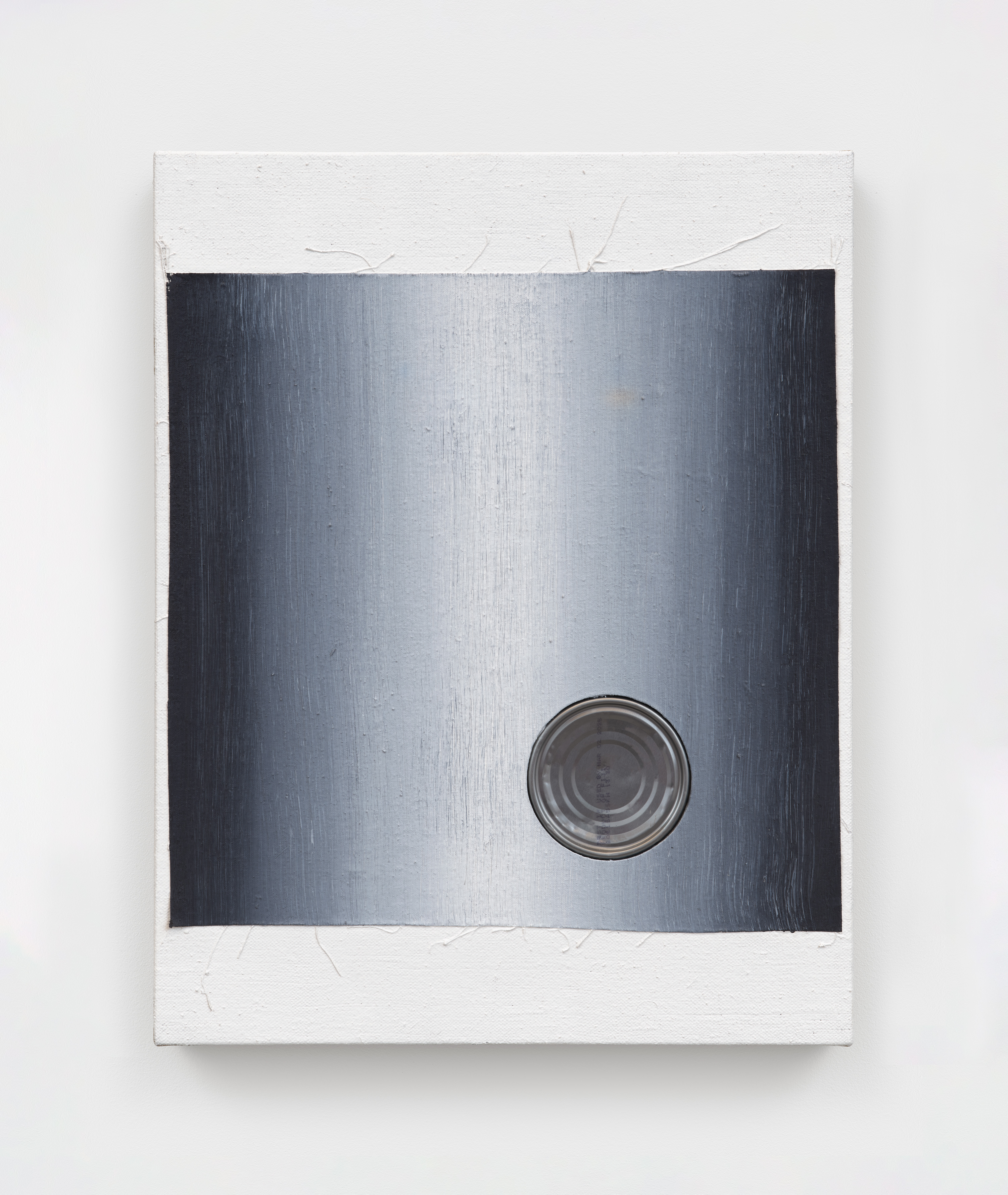 Alex Kwartler, Homophone, 2025, Oil and canvas on linen with can, 18 x 14 in.