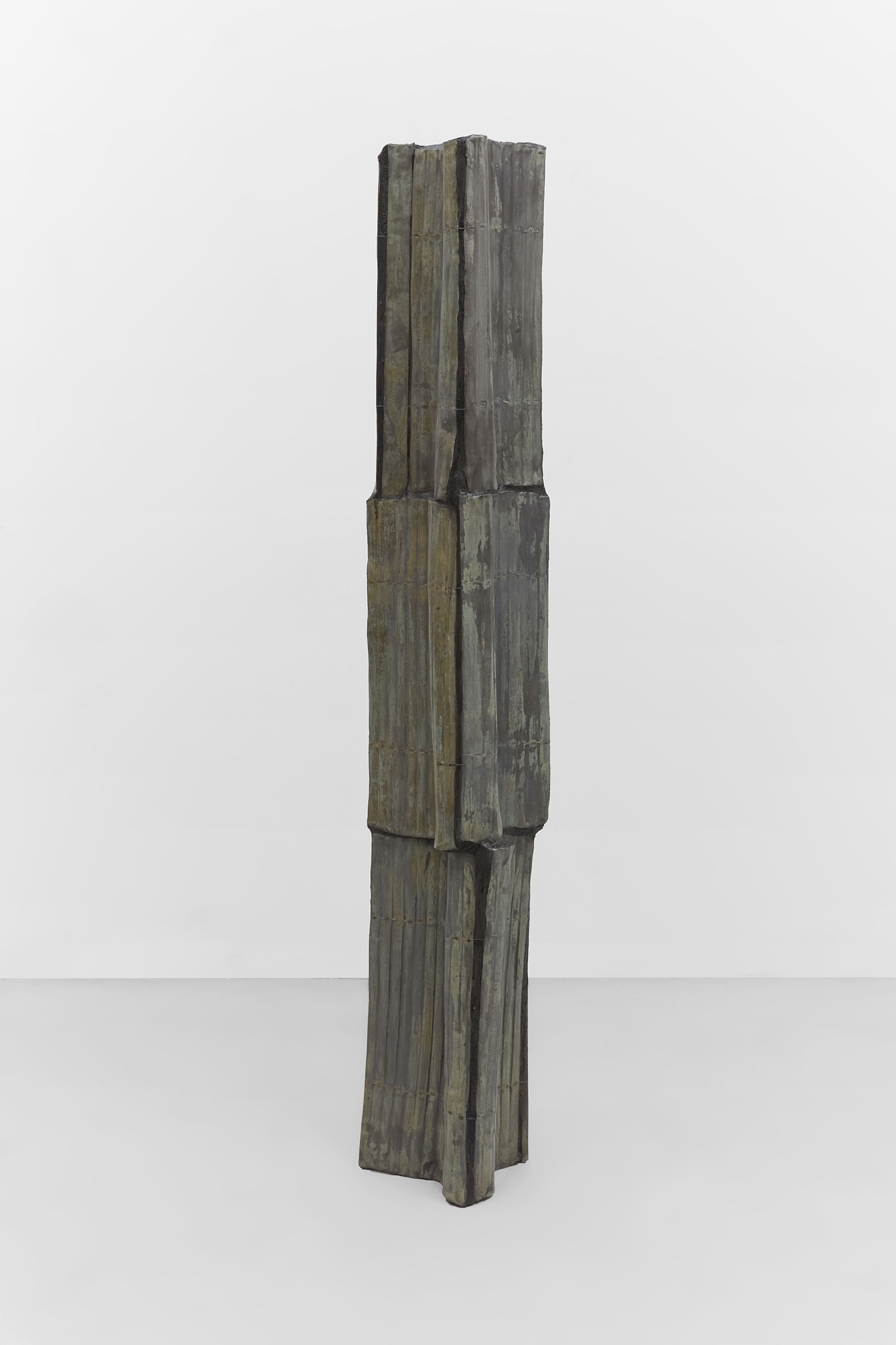 Anne Libby, Total Partial Annular, 2020, glazed ceramic, steel, sanded grout, 66h x 12w x 12d in.