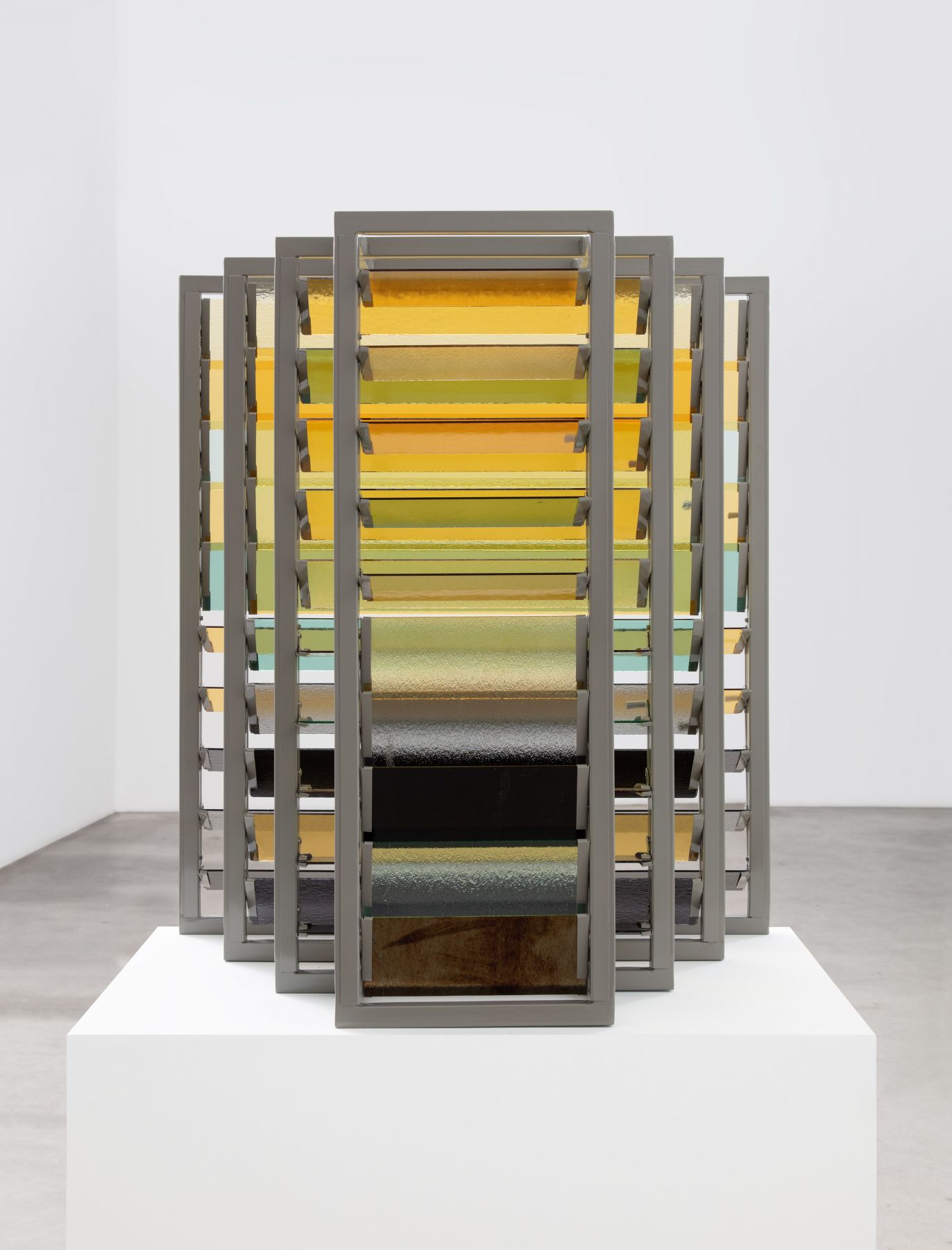 Anne Libby, Untitled, 2021, Powder coated steel and aluminum, glass, 38 x 34 x 25 in. Image courtesy of Night Gallery, Los Angeles.