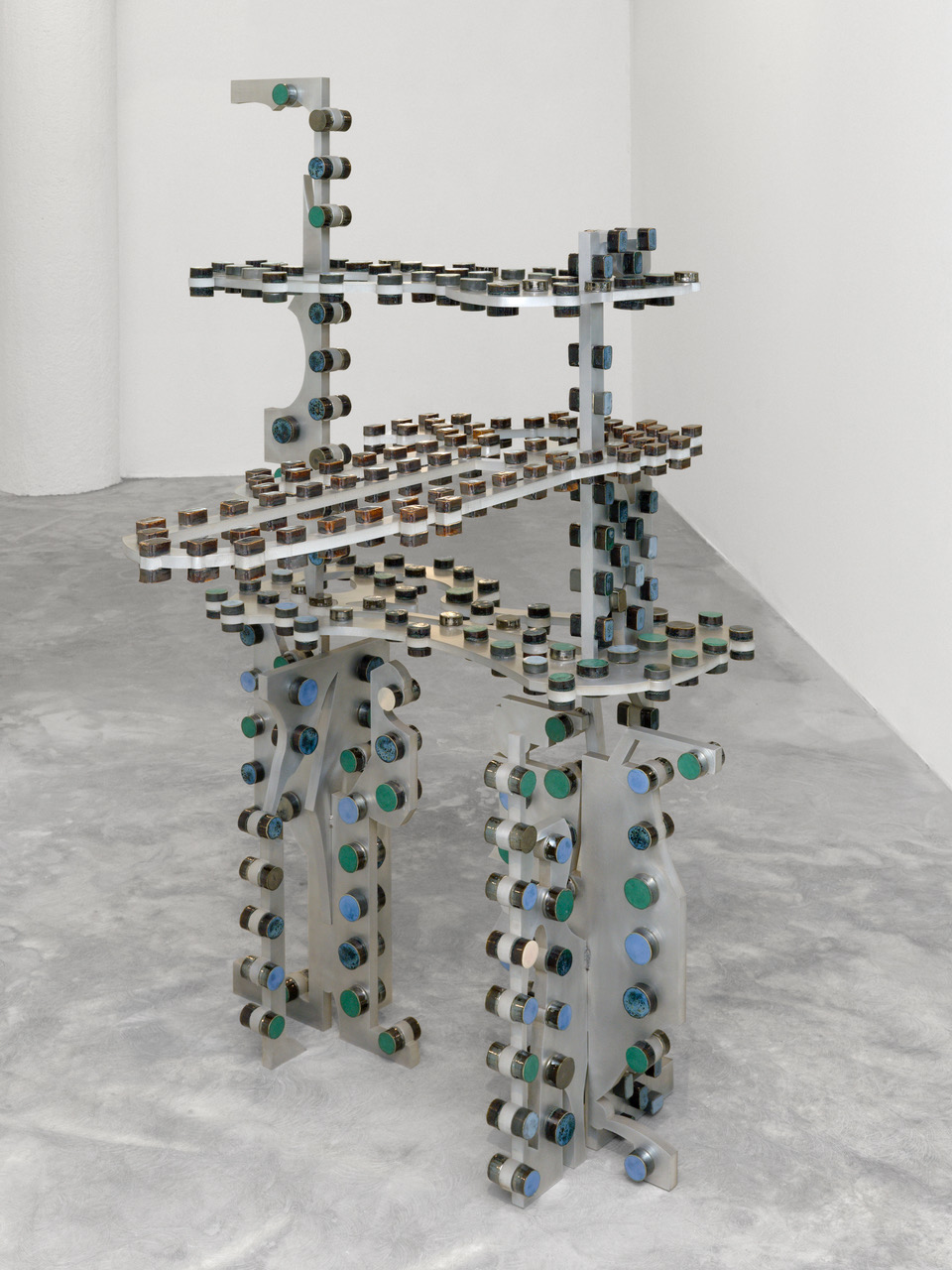 Anne Libby, Hot Desking, 2019, aluminum and ceramic, 38h x 43w x 60d in.