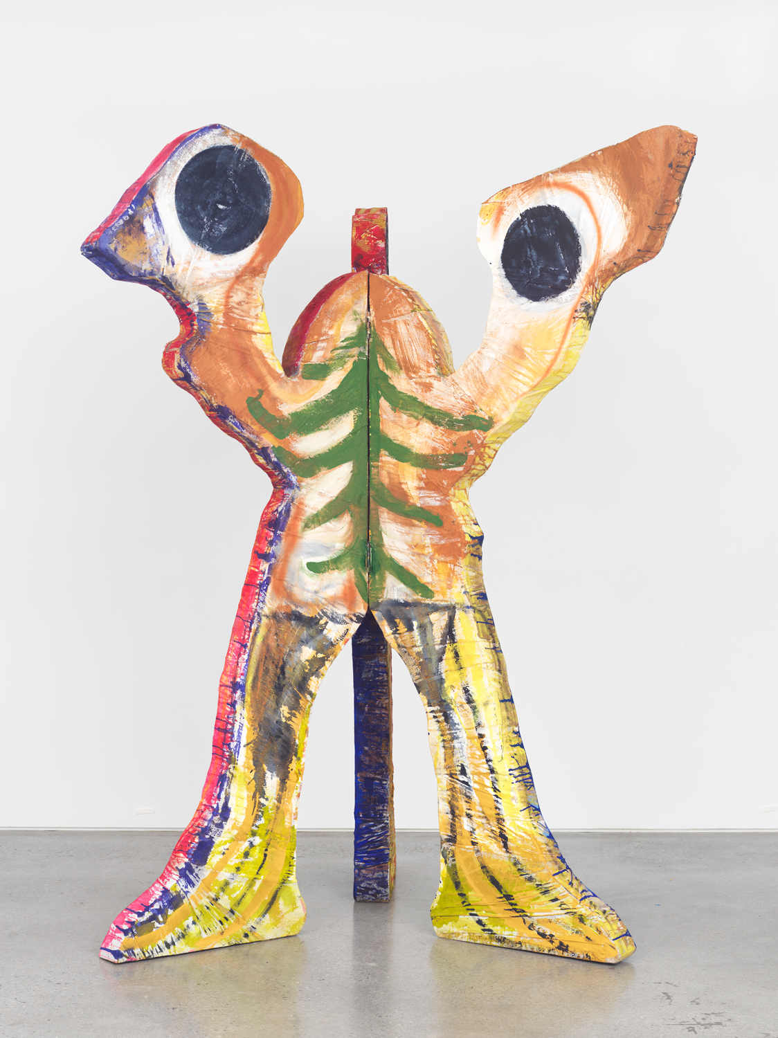 Bill Saylor, Trident, 2019, wood, reclaimed cardboard, foam, canvas, fiberglass mesh, Flashe, spray paint, 92 x 68 x 61 in.