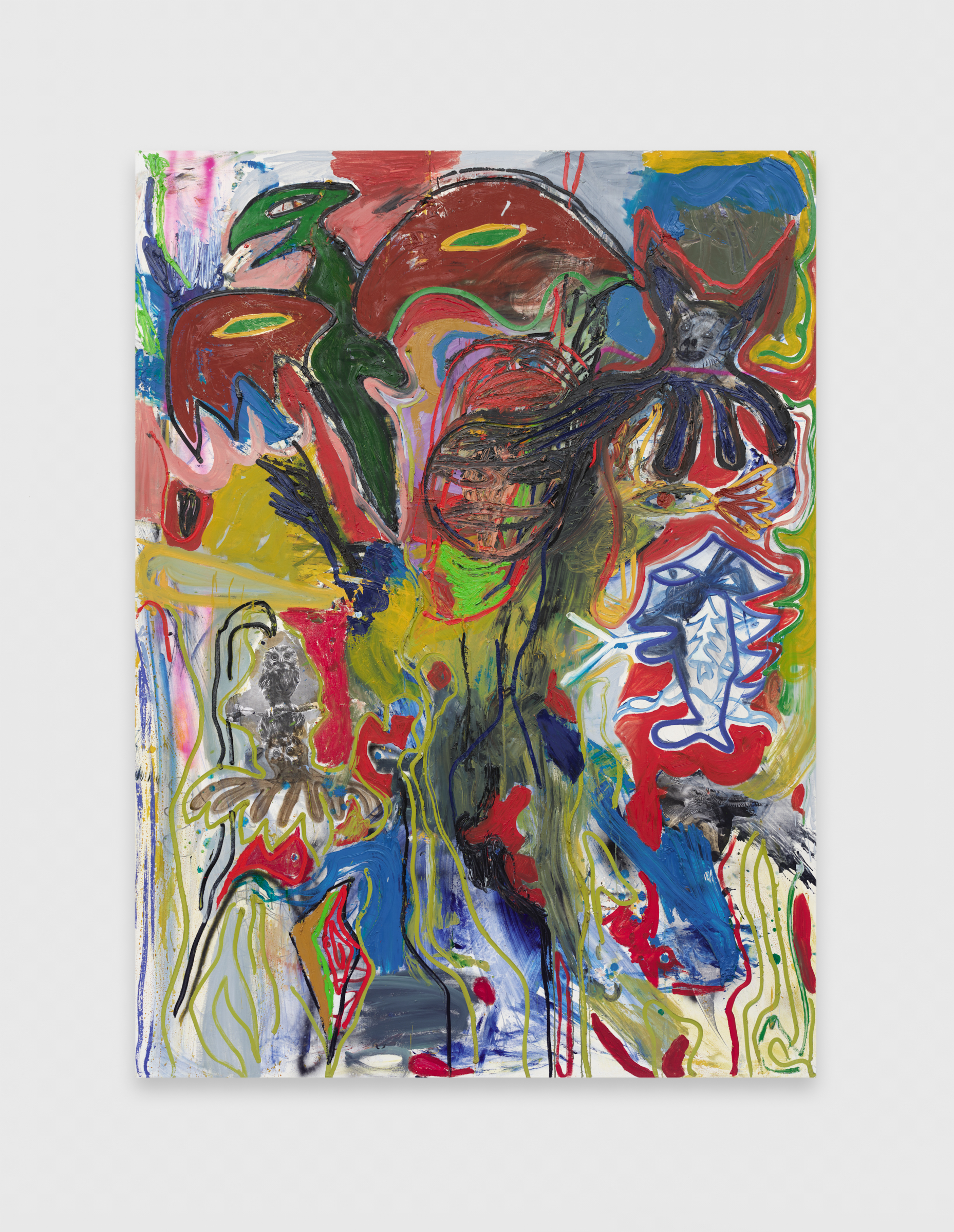 Bill Saylor, Strange Powers, 2015, photo copy, oil, and spray paint on canvas, 87 x 64 in.