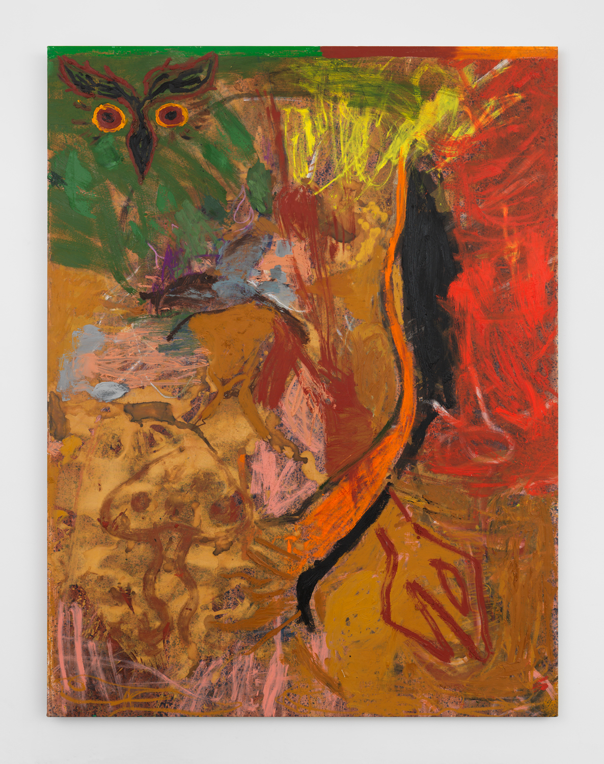 Bill Saylor, Jungle Jam, 2016, oil, flash, crayon on canvas, 84 x 64 x 1 1/2 in.