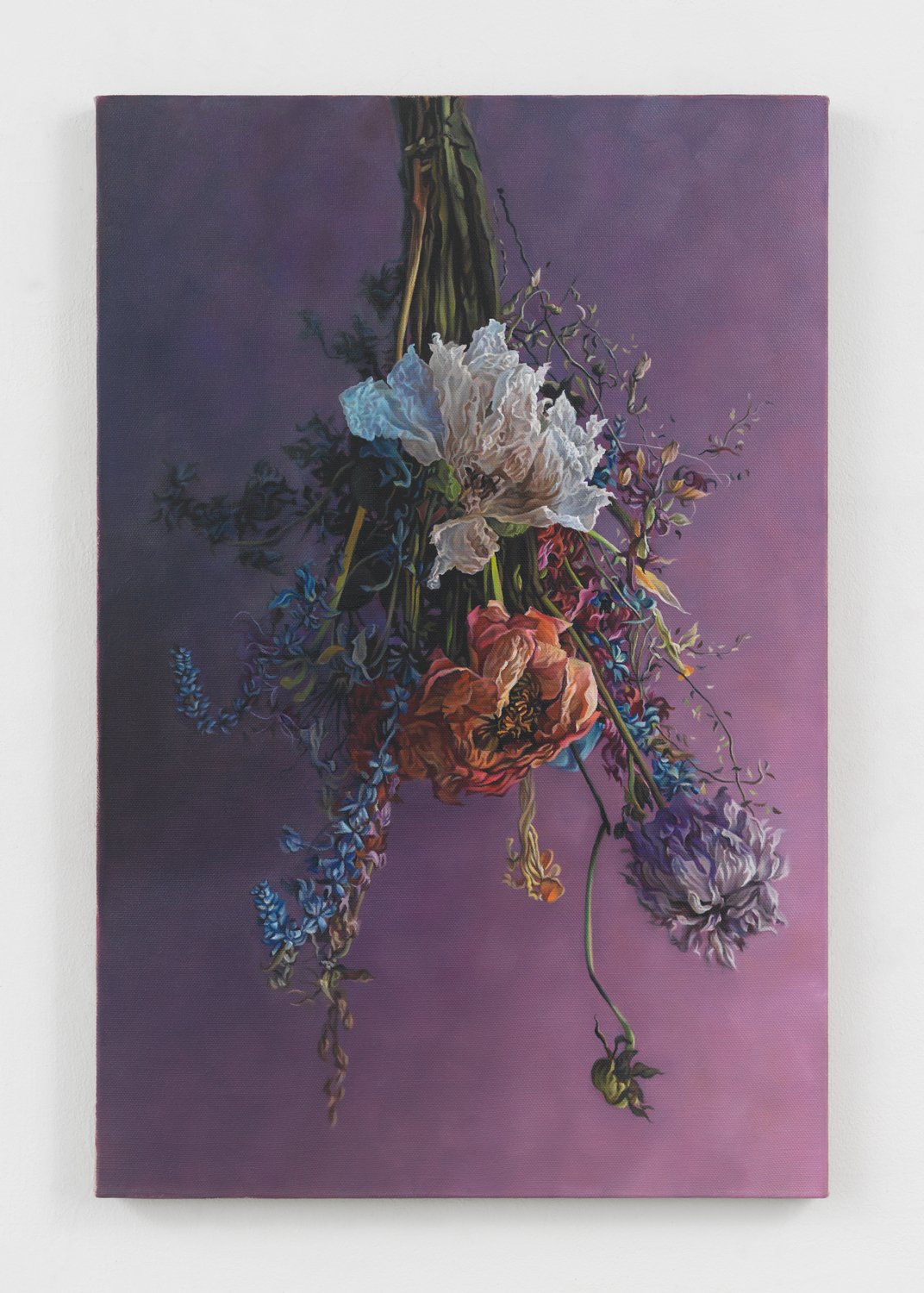 Chason Matthams, Dried Flowers (Jake, purple), 2022, oil on linen, 30 x 20 in.