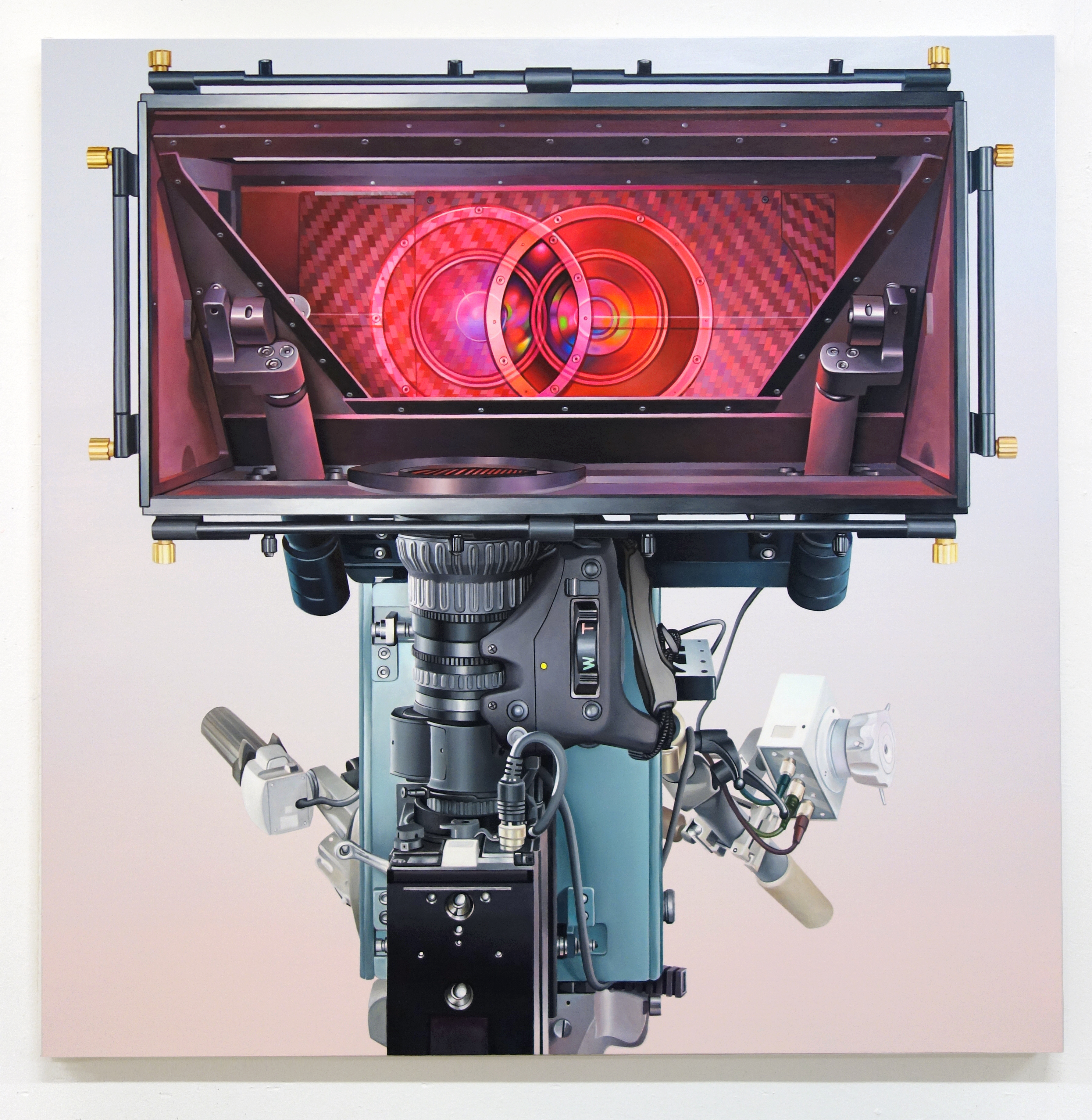 Chason Matthams, Untitled (3D, red), 2020, oil and acrylic on panel, 40 x 40 in.