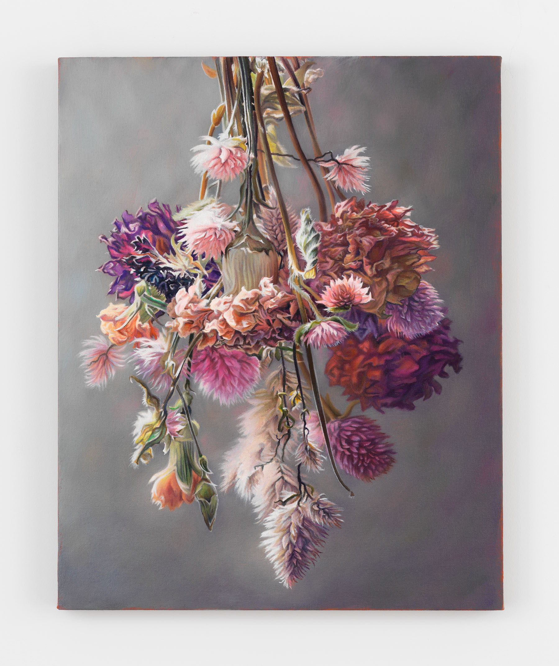 Chason Matthams, Dried Flowers (grey), 2020, oil on linen over panel, 20 x 16 in.