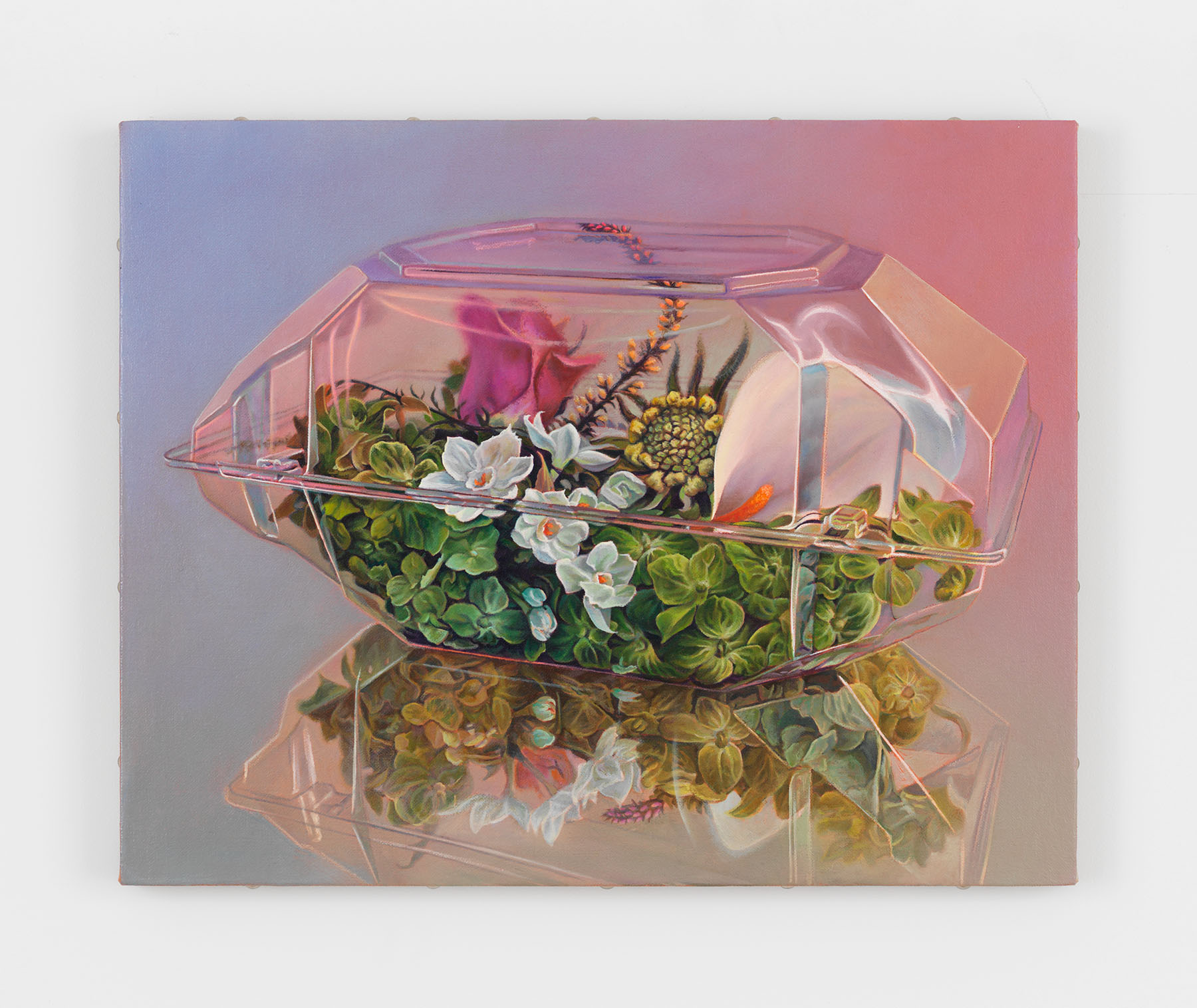 Chason Matthams, Corsage (lavender, pink, green), 2021, oil on linen over panel, 16 x 20 in.
