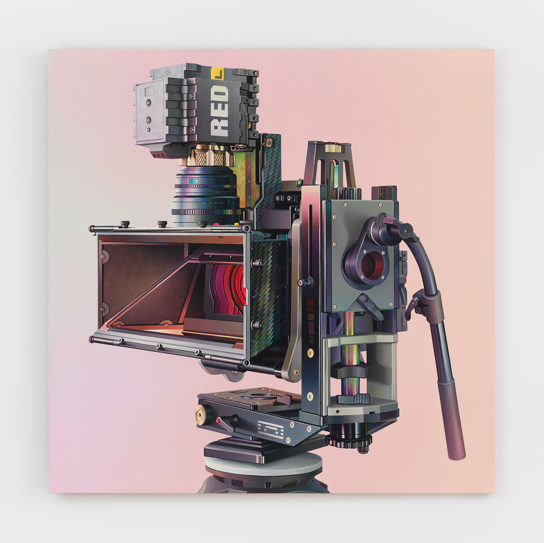 Chason Matthams, Untitled (RED, 3D rig - tripod), 2021, Oil on panel, 54h x 54w in.