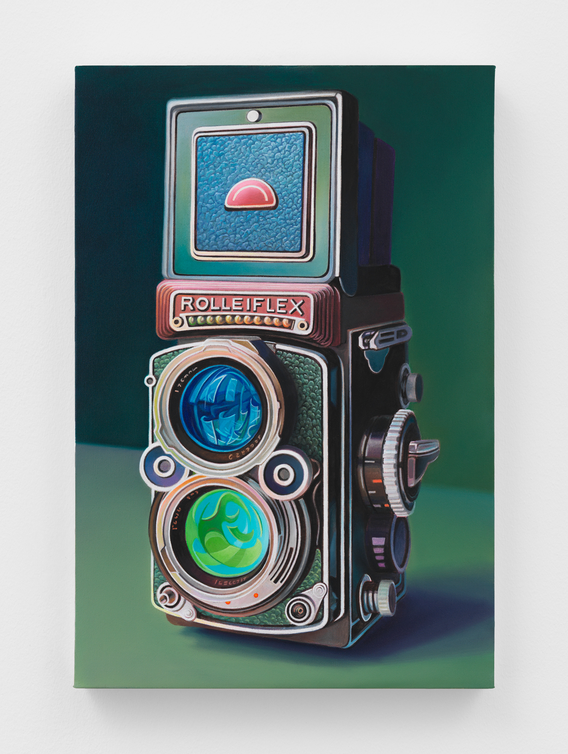 Chason Matthams, Untitled (Rolleiflex, green), 2023, Oil on linen, 24 x 16 in.