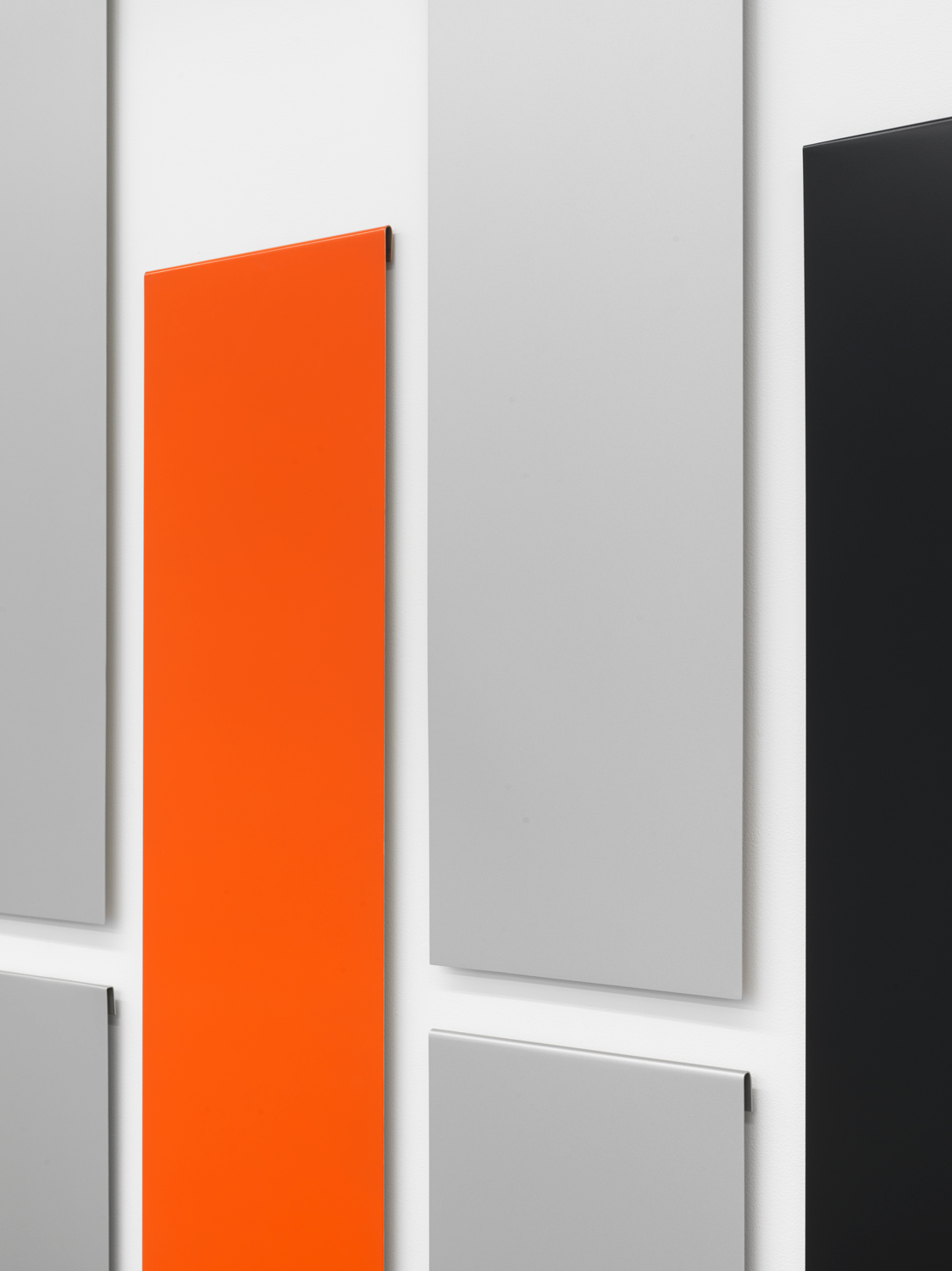 Don Dudley, Untitled (Aluminum Module) (detail), 1974-2019, acrylic lacquer on aluminum, each module 46.75 x 12 in; overall 95.5 x 68 in.