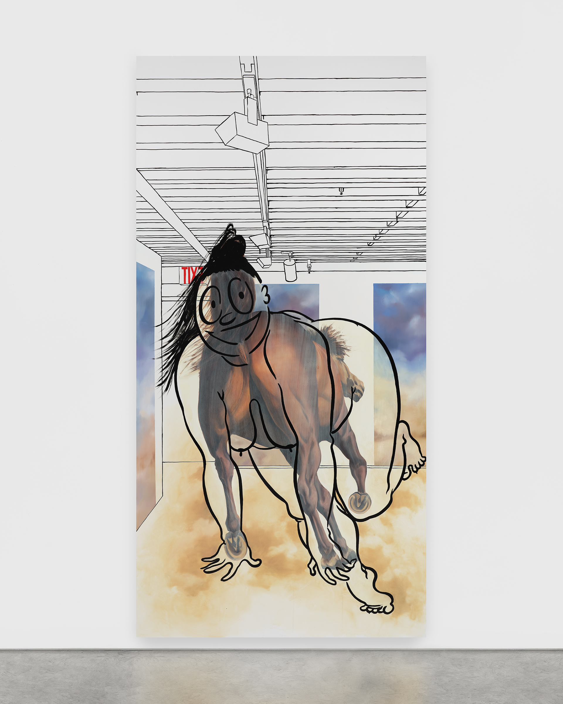 Ebecho Muslimova, Fatebe Reverse Gallop, 2020, enamel and oil paint on dibond aluminum, 96 x 48 in.