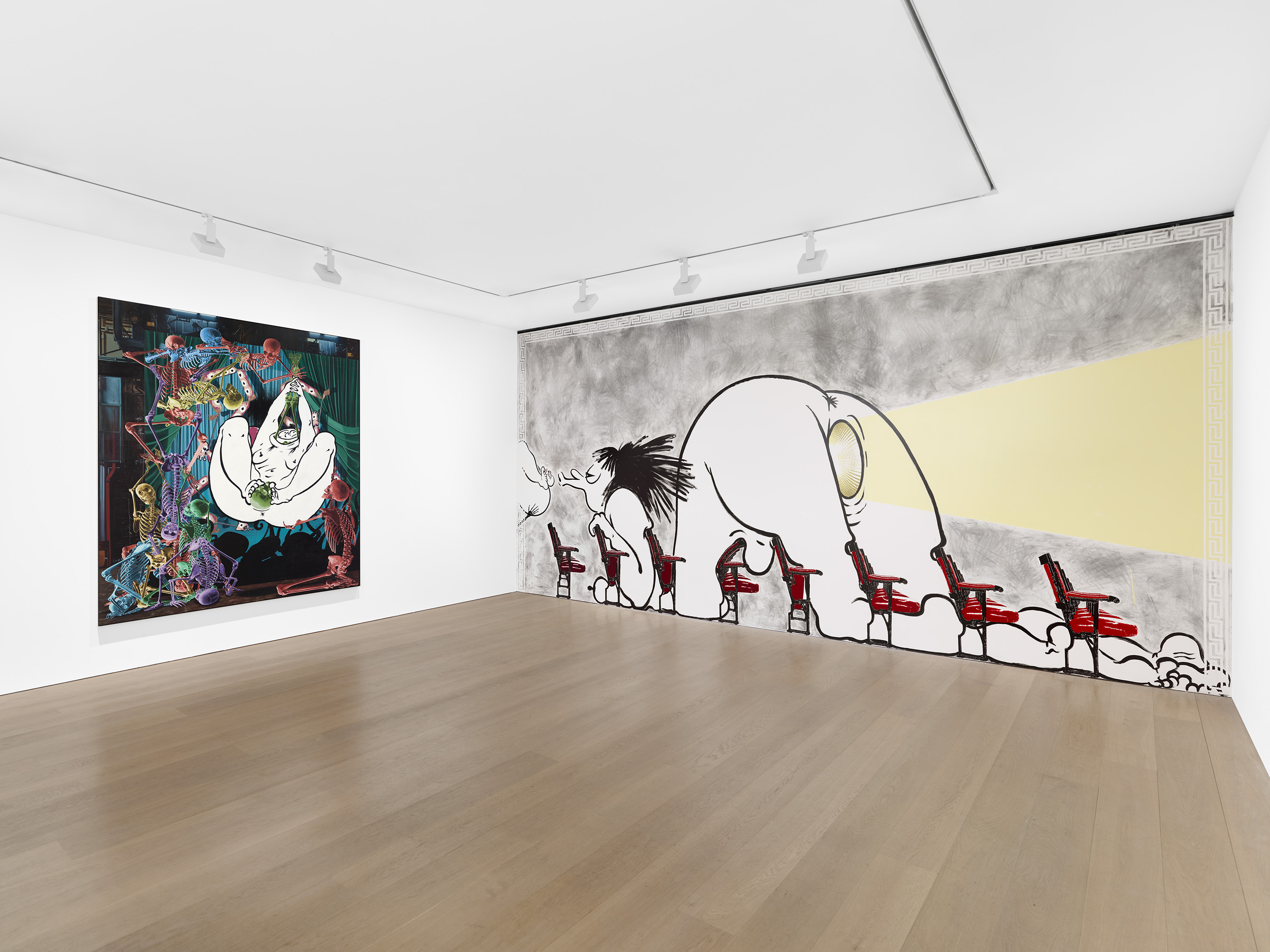 Installation view, Fatebe Digest, 2021, David Zwirner, London, UK. Courtesy of Ebecho Muslimova, Galerie Maria Bernheim, Zurich, and Magenta Plains, New York.