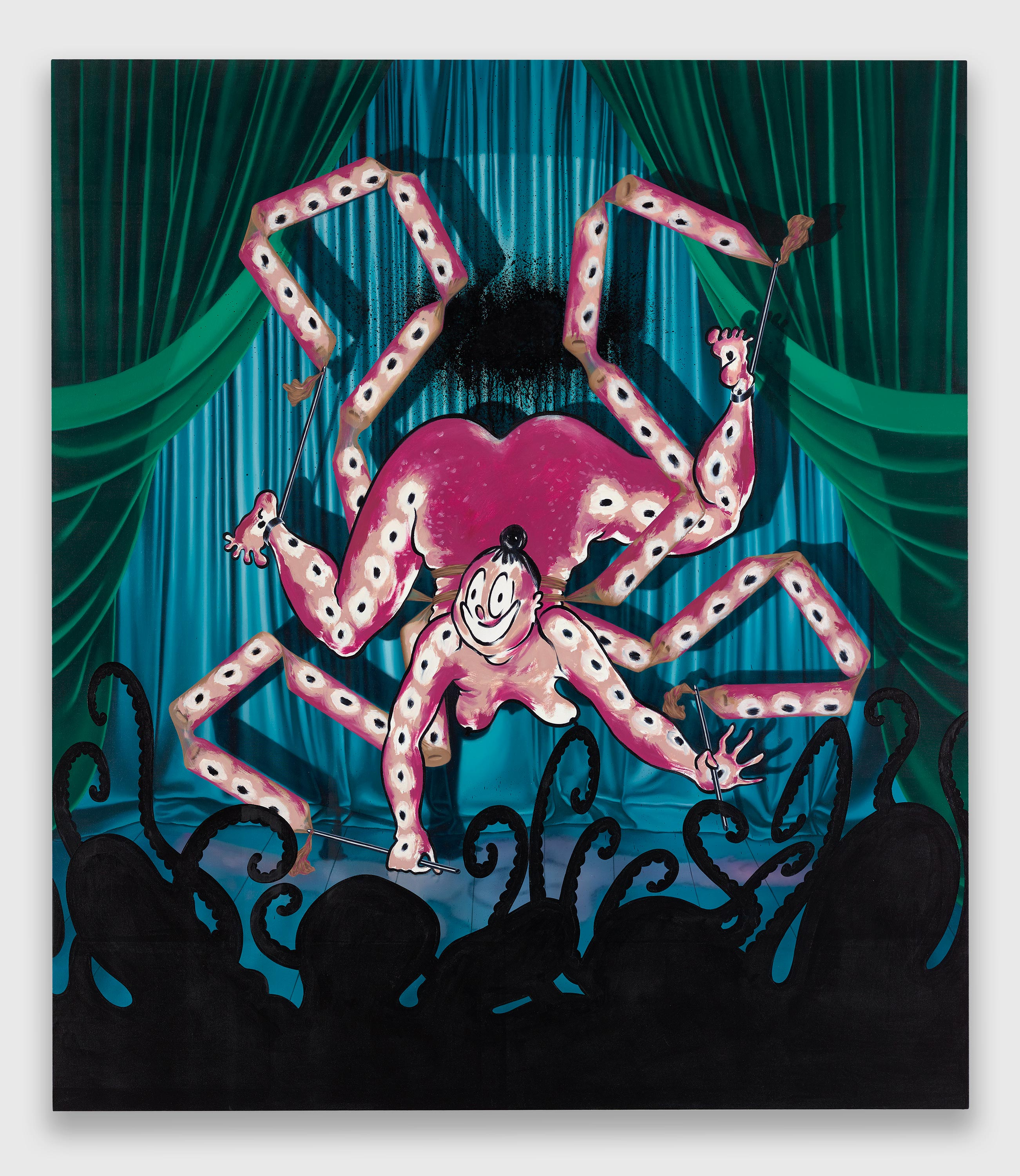 Ebecho Muslimova, Fatebe Octopus, 2021, Oil on canvas, 72h x 63w in. Courtesy of Ebecho Muslimova, Galerie Maria Bernheim, Zurich, and Magenta Plains, New York.