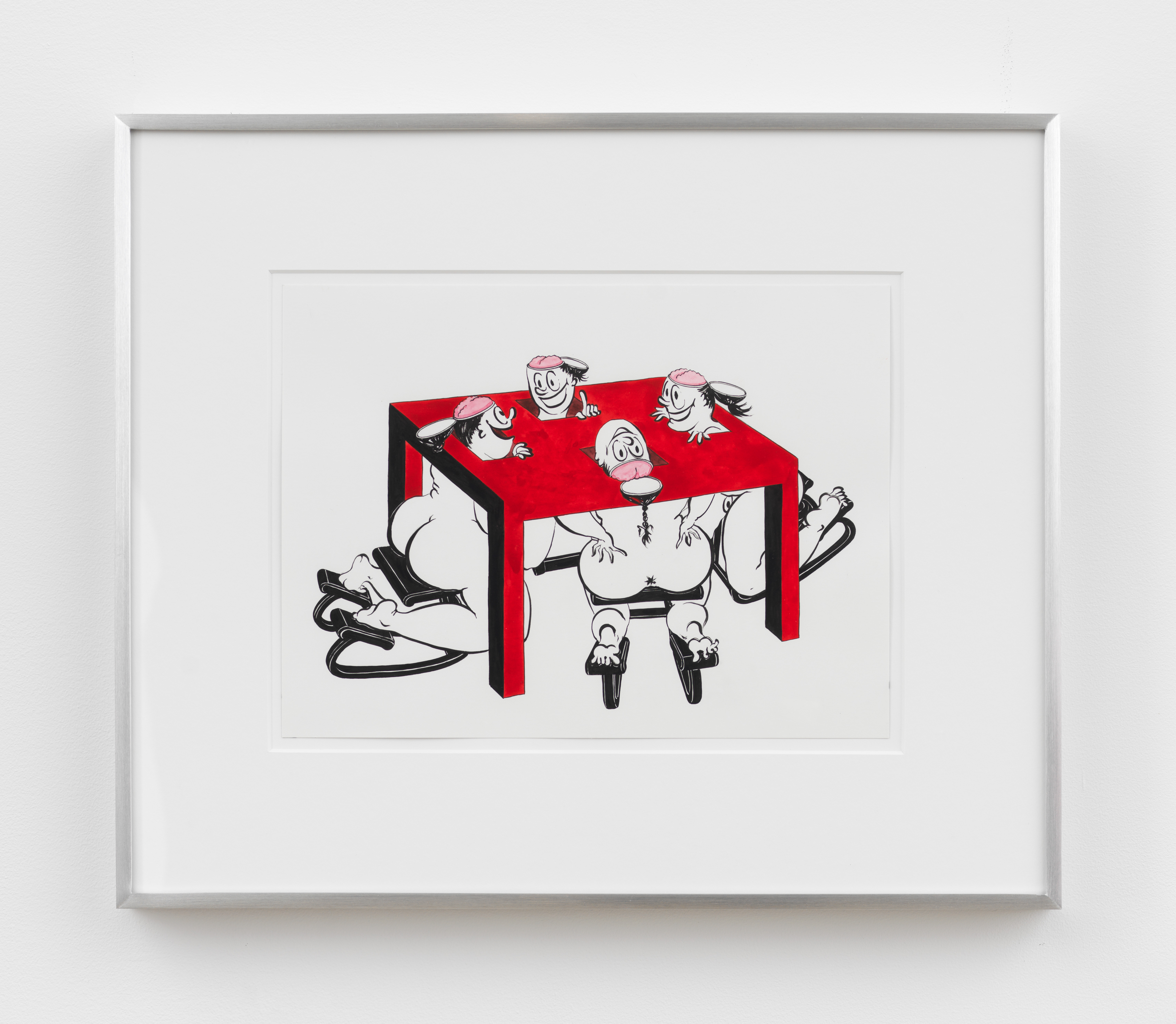 Ebecho Muslimova, Fatebe Posture Convention, 2025, Sumi ink and watercolor on paper, 15 3/4 x 18 3/4 in.