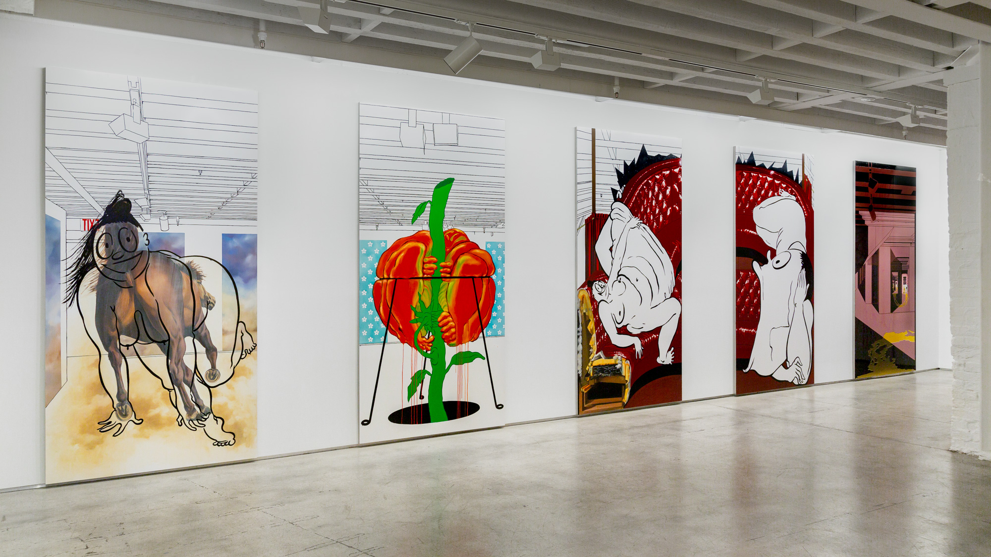 Installation view, Ebecho Muslimova: Scenes in the Sublevel, The Drawing Center, New York, NY, 2021. Photo: Daniel Terna