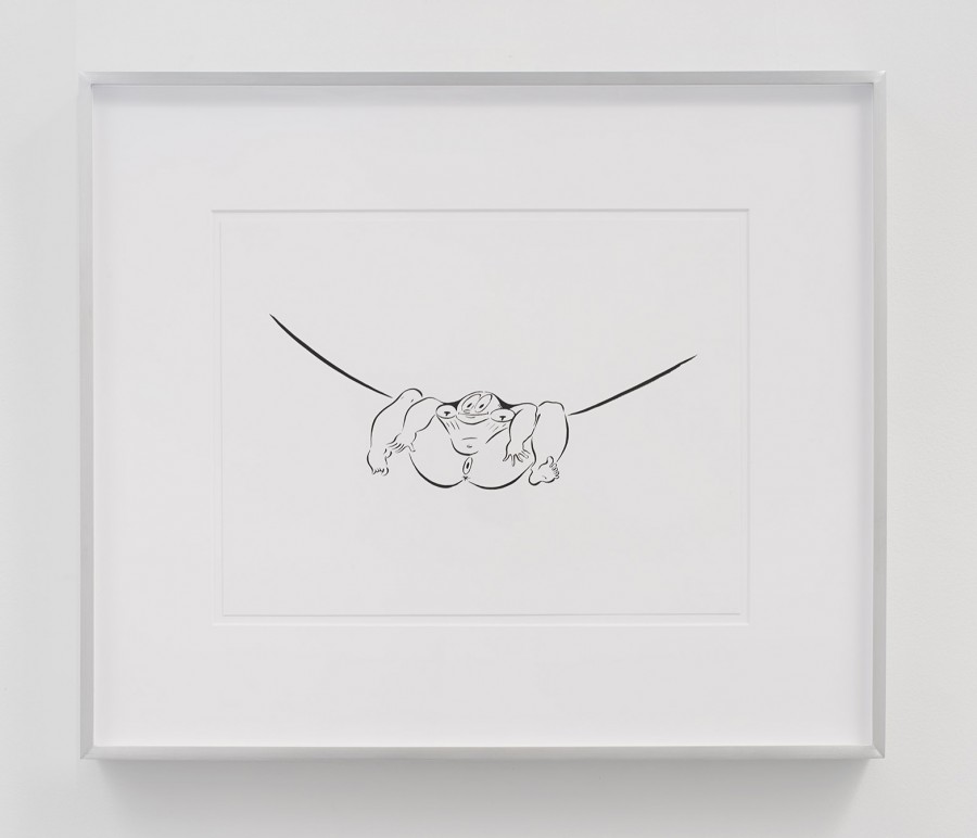 Ebecho Muslimova, Fatebe Hanging, 2015, ink on paper, aluminum frame, 12h x 9w in.