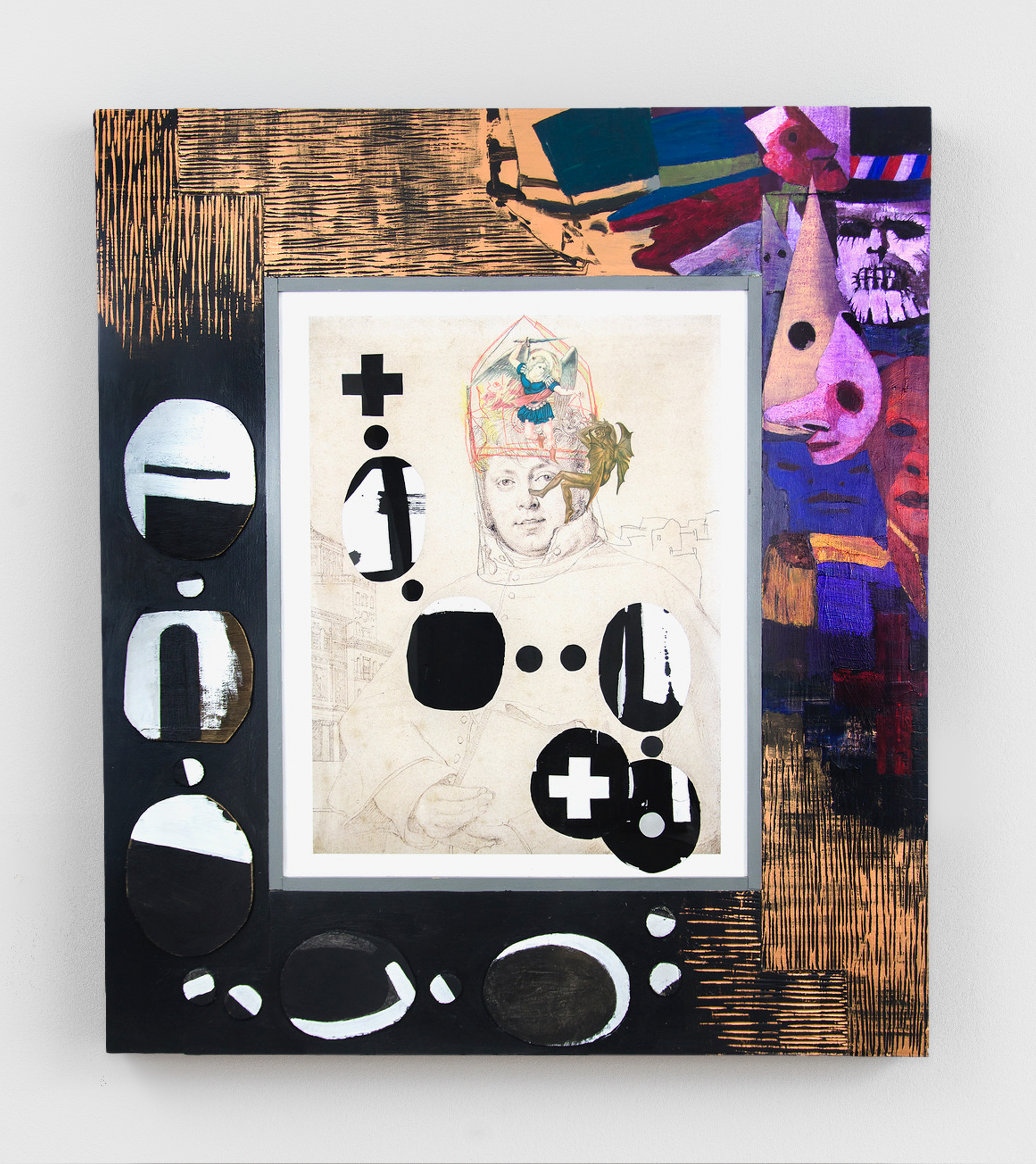 Paul Gardère, High Priest of Carnaval, 2008, Acrylic, ink, paper, colored pencil, collage, iris print, plexiglas, wood, 52 x 46 in. Collection of the Columbus Museum, GA.