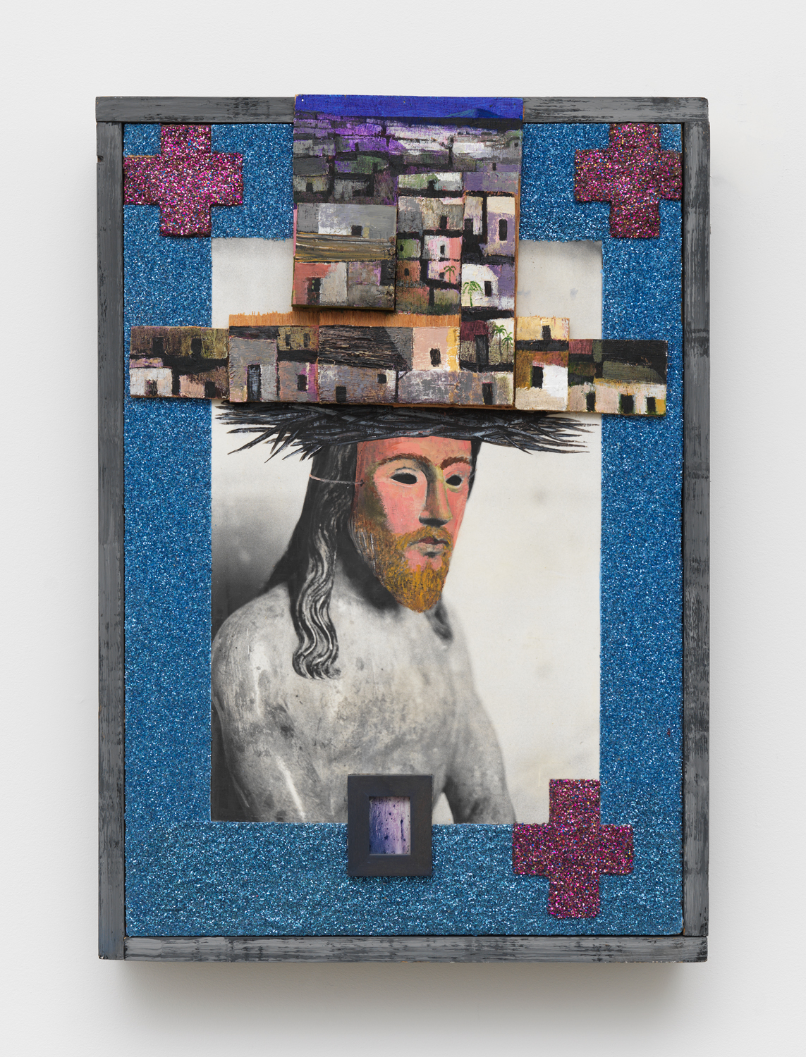 Paul Gardère, Top Hat, 2000, Acrylic, glitter, digital print, and framed C-print on wood, 26 x 18 1/4 x 4 1/2 in.