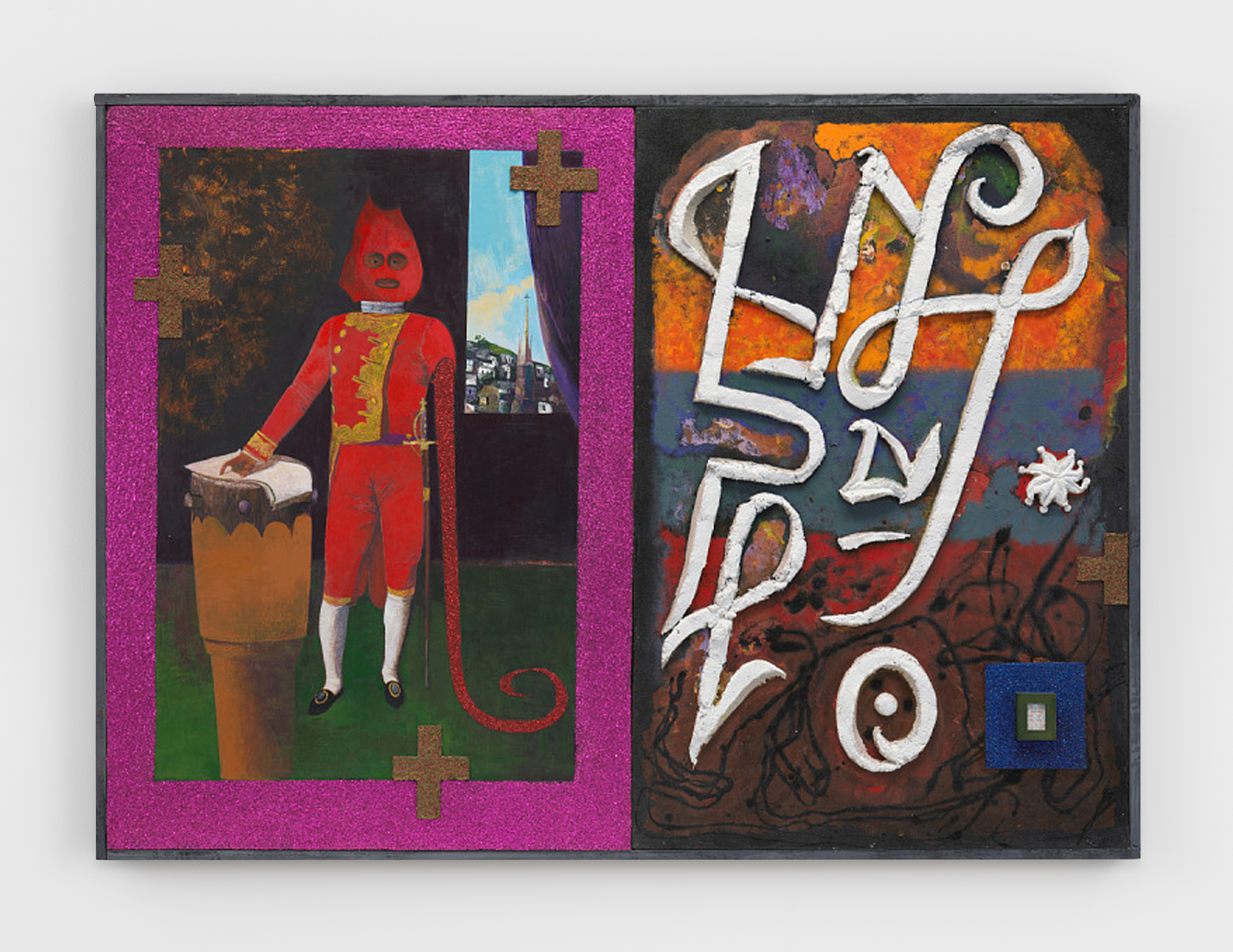 Paul Gardère, Secret Language, 1999, Acrylic, glitter, inorganic material and ink on paper on canvas, 49 9/16 x 67 7/8 x 4 9/16 in. Collection of the Smithsonian National Museum of African American History and Culture, Washington D.C.