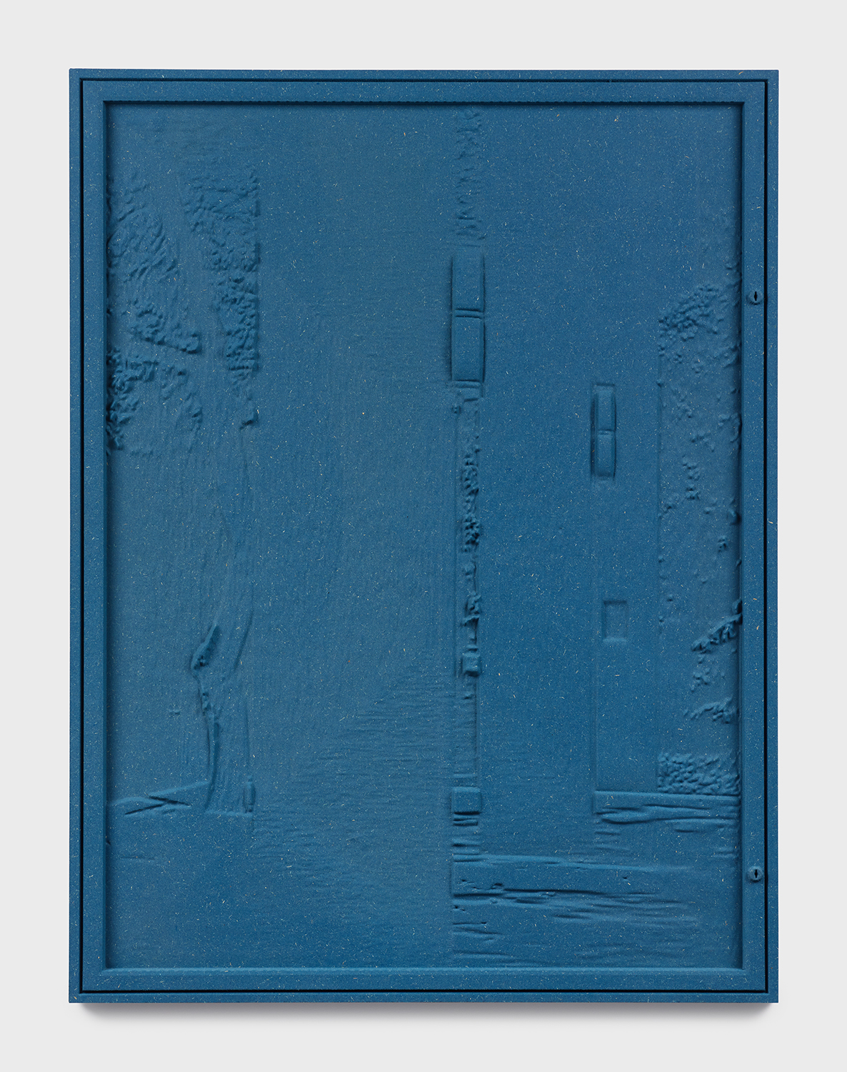 Jennifer Bolande, Bulletin Board (with tree and columns), 2018, pigmented high density composite, 34.25 x 26 x 1.50 in.