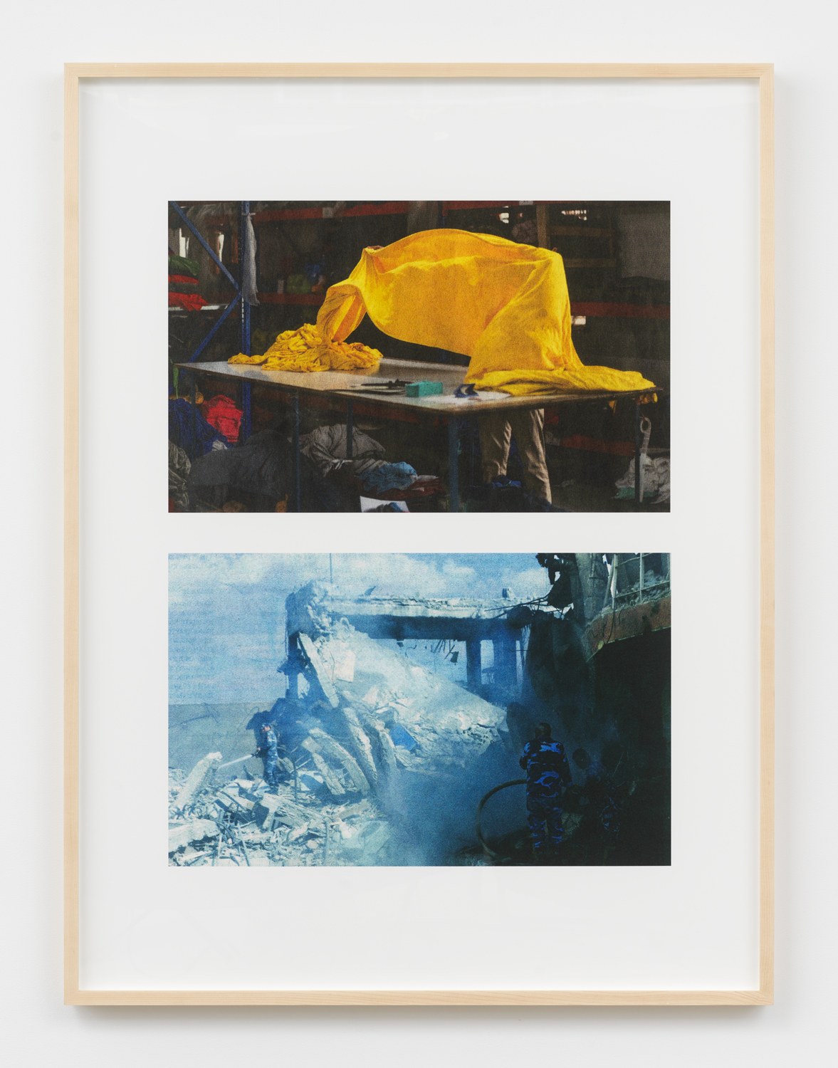 Jennifer Bolande, Blue Collapse / Yellow Held Aloft, 2020, Archival Pigment Print, 48h x 36w in.