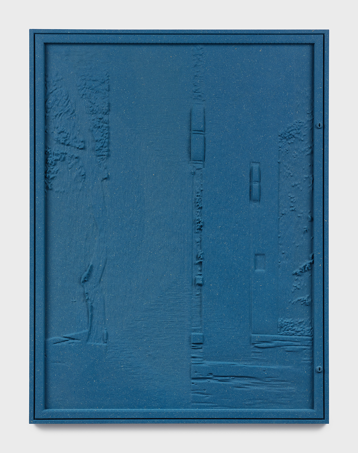 Jennifer Bolande, Bulletin Board (with tree and columns), 2018, Pigmented high density composite, 34.25h x 26w x 1.50d in
