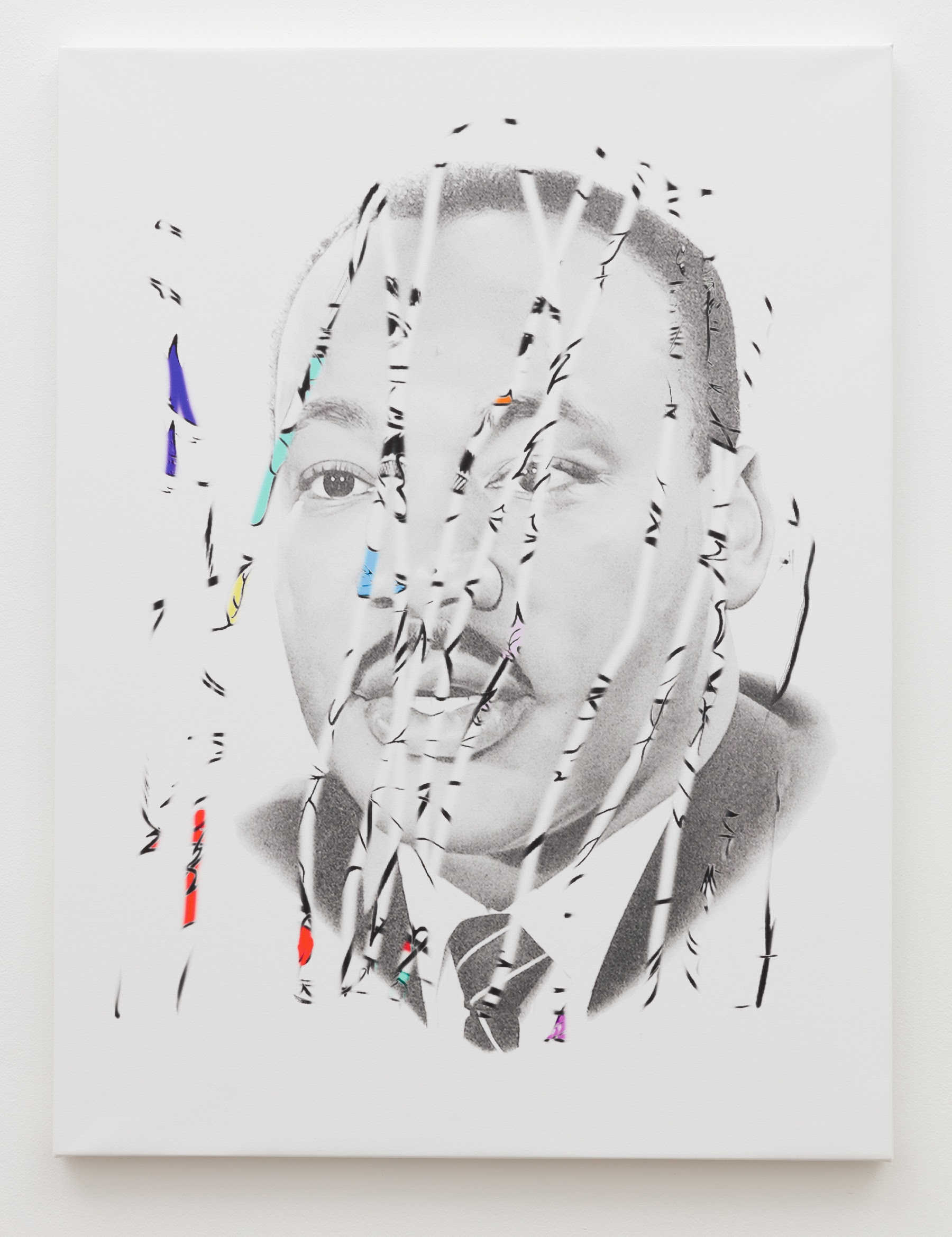 Jibade-Khalil Huffman, One Person’s Anxiety Is Another Person’s Anxiety (Martin B), 2018, inkjet, acrylic and graphite on canvas, 40 x 30 in.