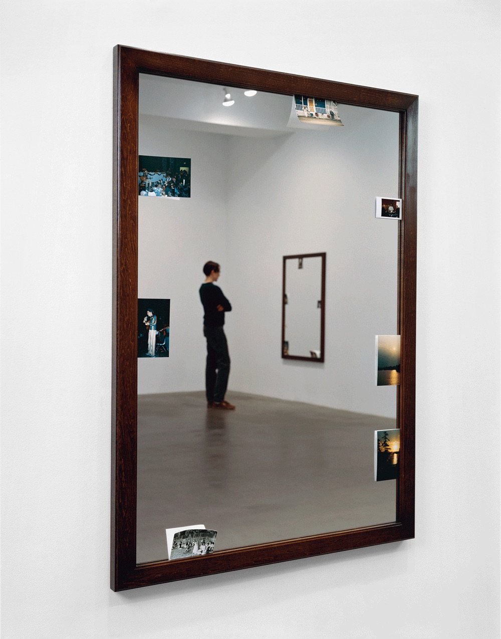 Ken Lum, Photo-Mirror: Sunset, 1997, maple wood, mirror, photographs, 27h x 13.5w in. Image courtesy of the Vancouver Art Gallery.