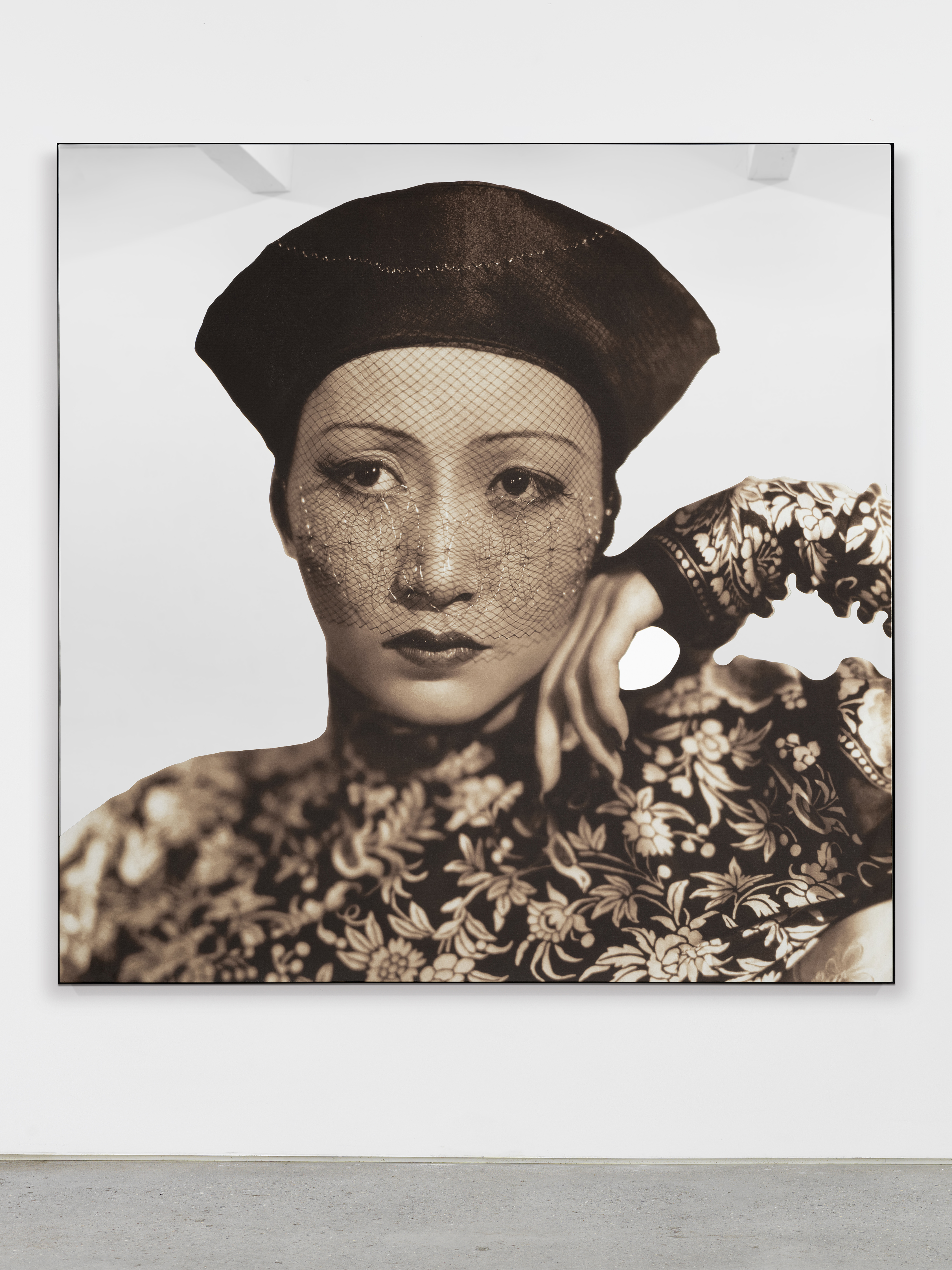 Ken Lum, Anna May Wong, 2021, canon LED curable inks, mirror, aluminum, 54 x 54 in.