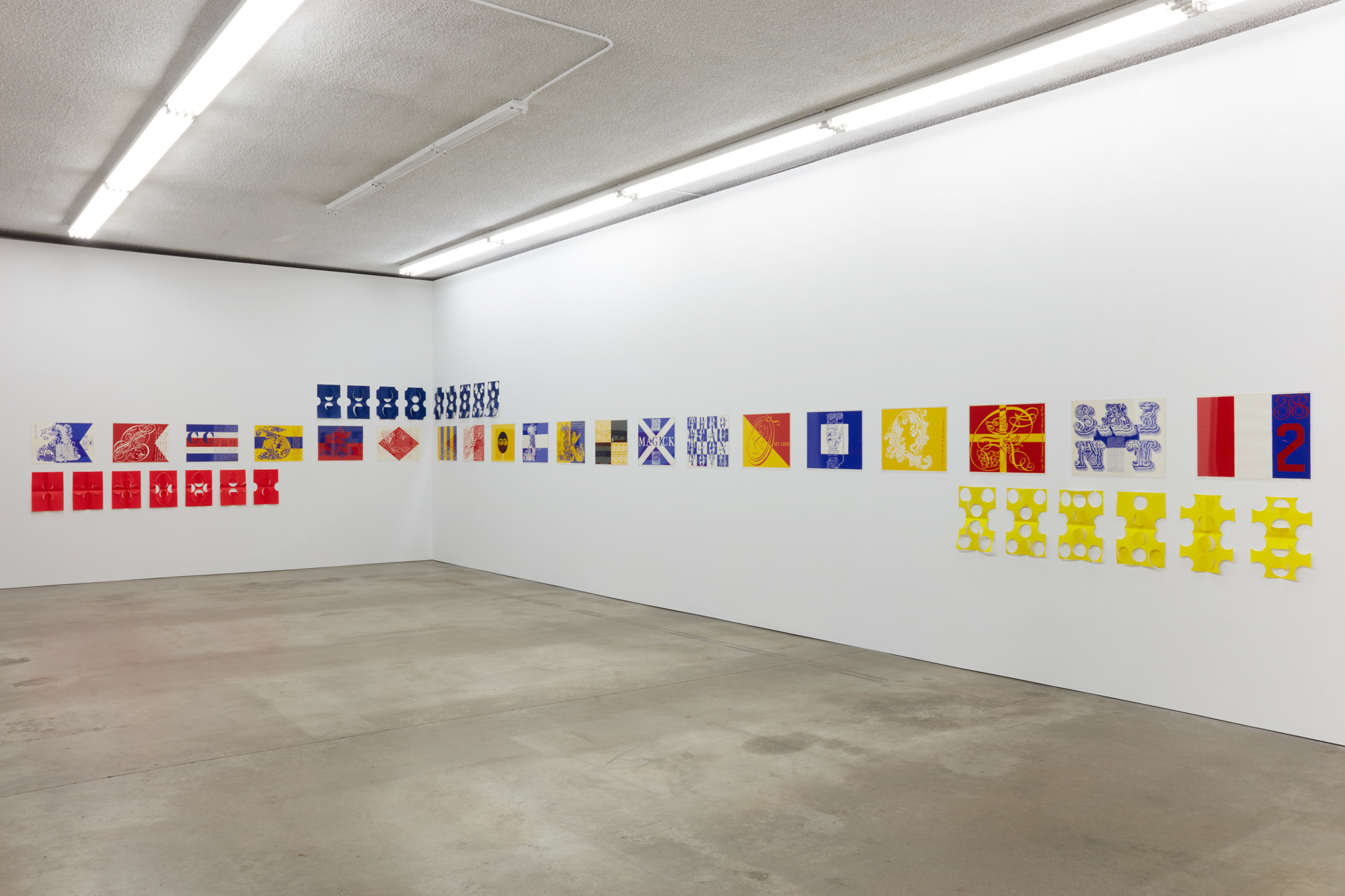 Installation view, I Wish to Communicate With You: Corita Kent and Matt Keegan, Potts, Los Angeles, CA 2019