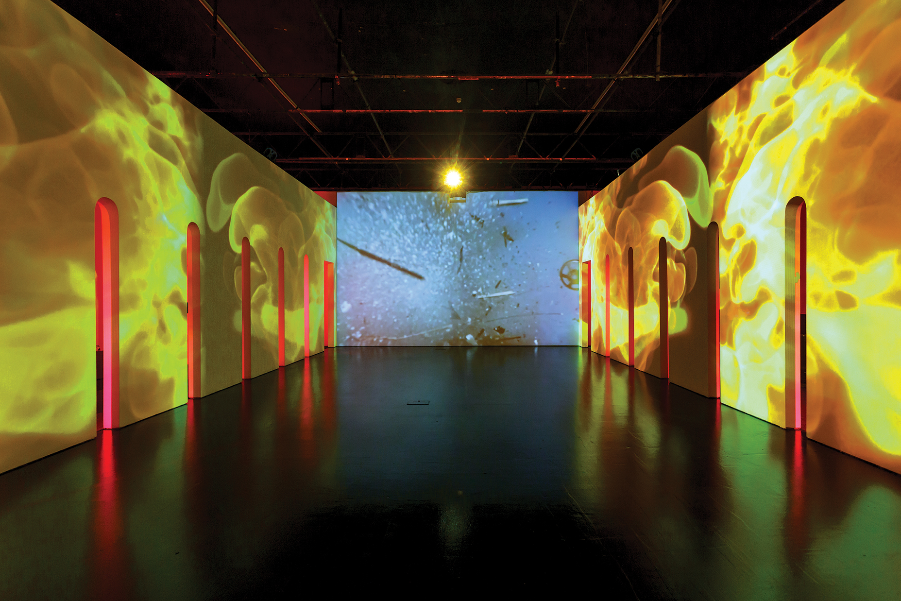 Installation view, Rachel Rossin: Stalking The Trace, Zabludowicz Collection, London, UK, 2019. Photo: Tim Bowditch. Courtesy the artist and Zubludowicz Collection, London, UK.