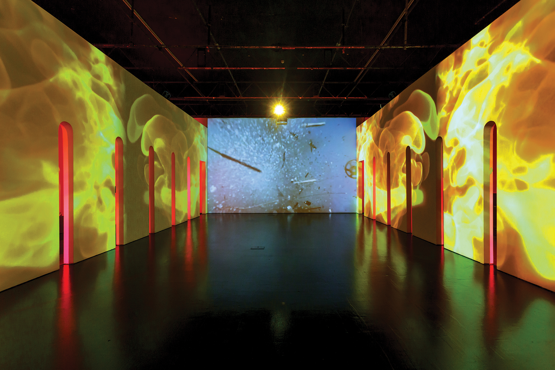 Installation view, Rachel Rossin: Stalking The Trace, Zabludowicz Collection, London, UK, 2019. Photo: Tim Bowditch. Courtesy the artist and Zubludowicz Collection, London, UK.