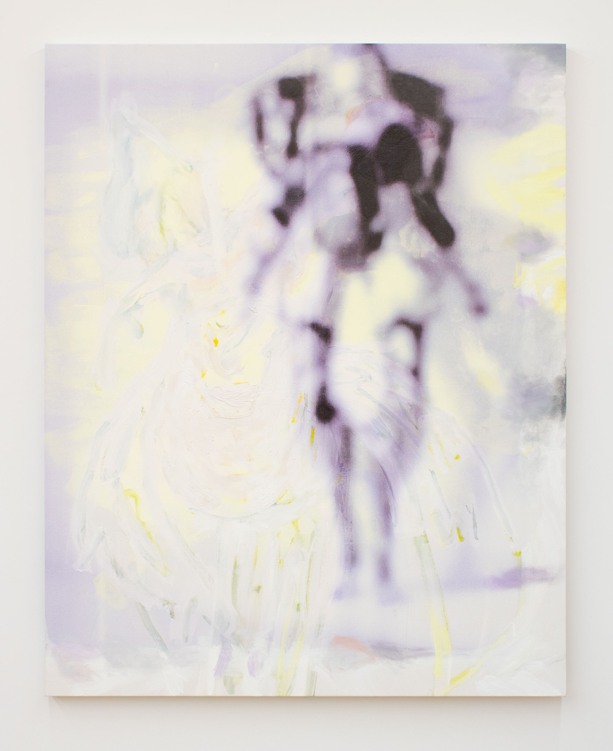 Rachel Rossin, Just like Velveteen Rabbit, Mech Standing, 2023, oil stick, charcoal, acrylic oil and UV ink on canvas, 60 x 48 x 1 1/2 in.