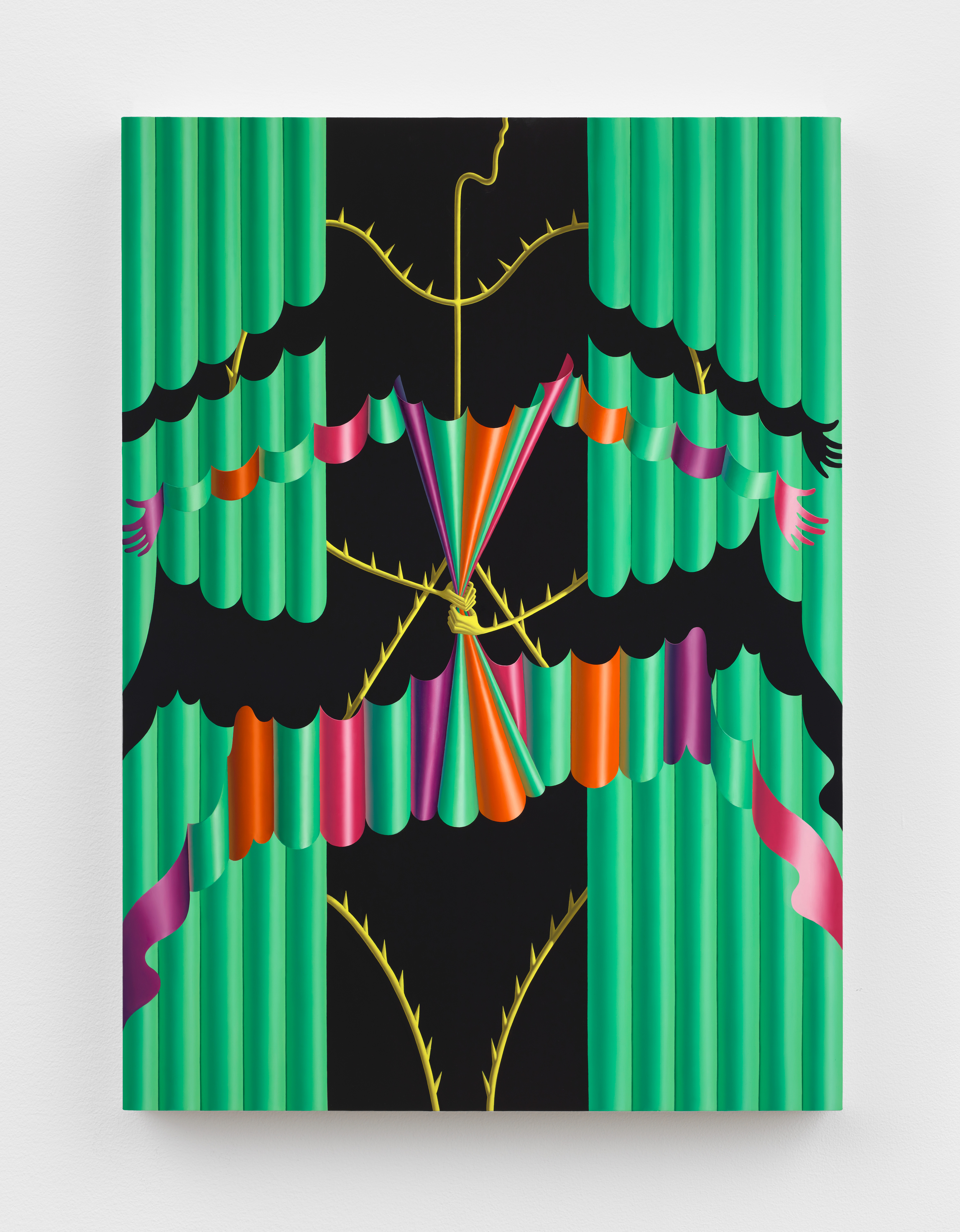 Sascha Braunig, Clutches 4, 2022 , oil on linen over panel, 42 x 58 in.