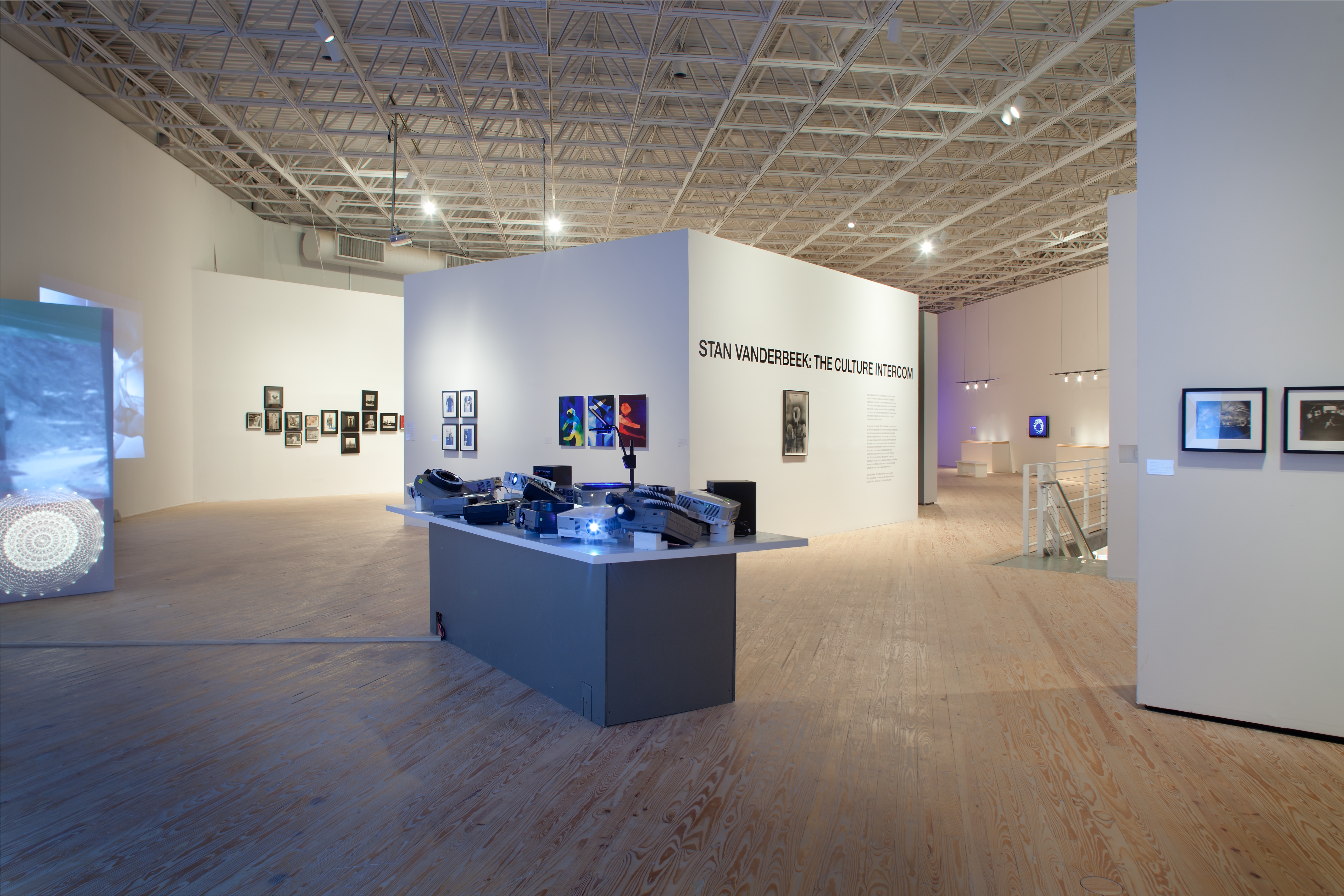 Installation view of Stan VanDerBeek: The Culture Intercom at the Contemporary Arts Museum Houston, TX, 2011. Photo credit: Rick Gardner. Image courtesy of the Contemporary Arts Museum Houston and the Stan VanDerBeek Archive.