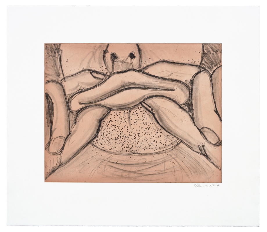 Bruce Nauman, Soft Ground Etching - Coral, 2007, 2-color etching, 29.75h x 34w in.