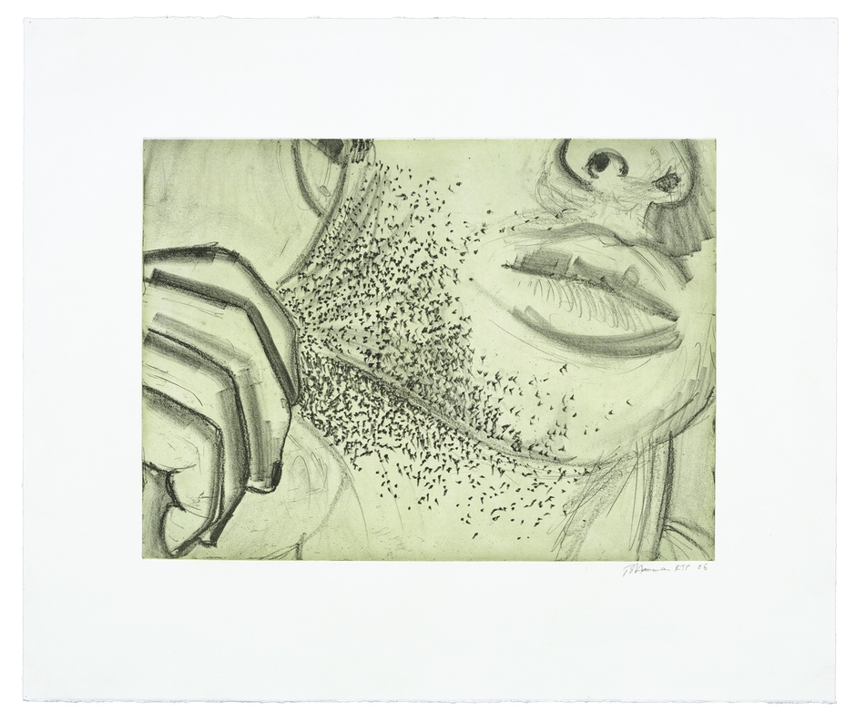 Bruce Nauman, Soft Ground Etching - Green, 2007, 2-color etching, 29.75h x 34w in.