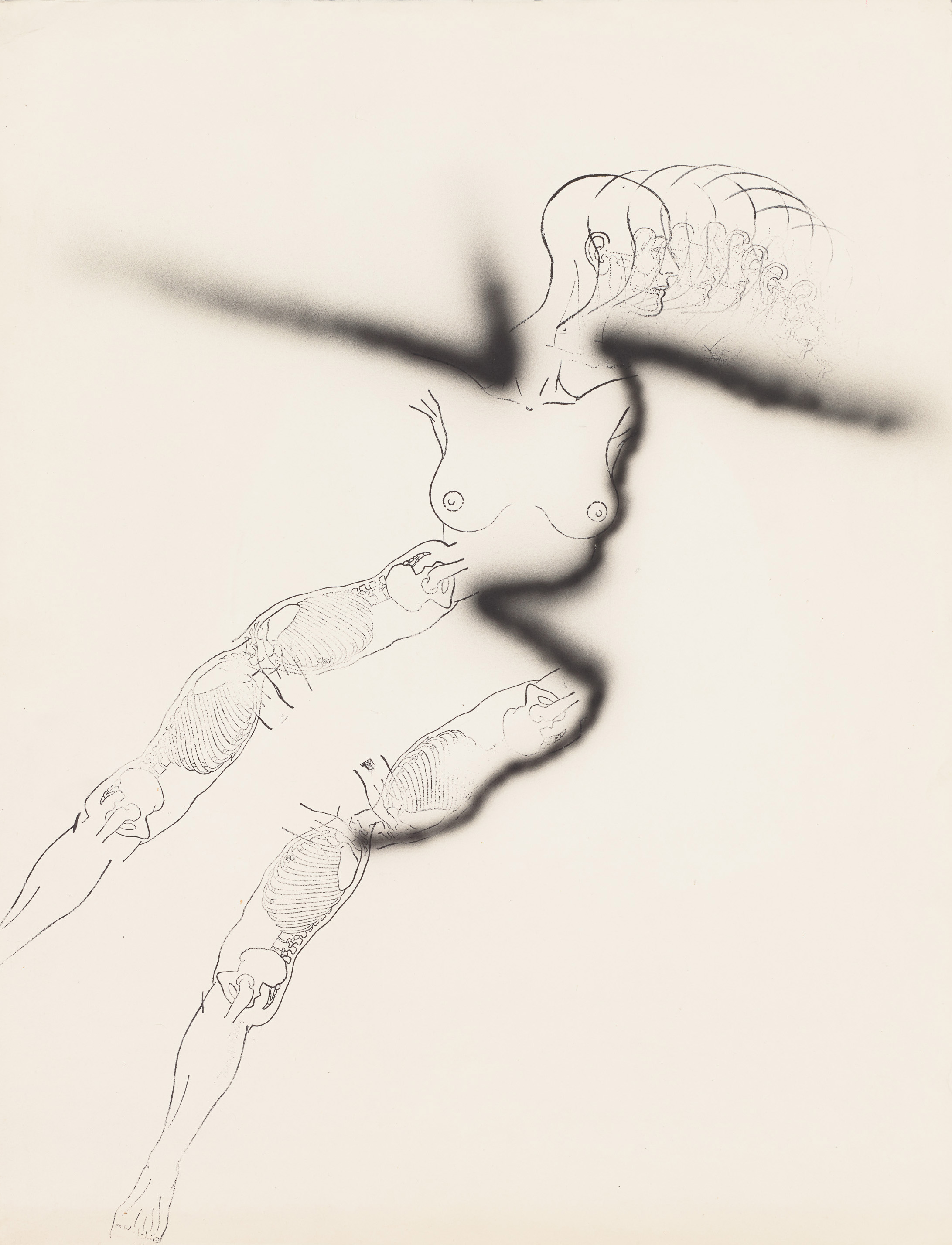Kiki Kogelnik, Untitled (Robot), c. 1967, enamel and ink on paper, 25.75h x 19.75w in.