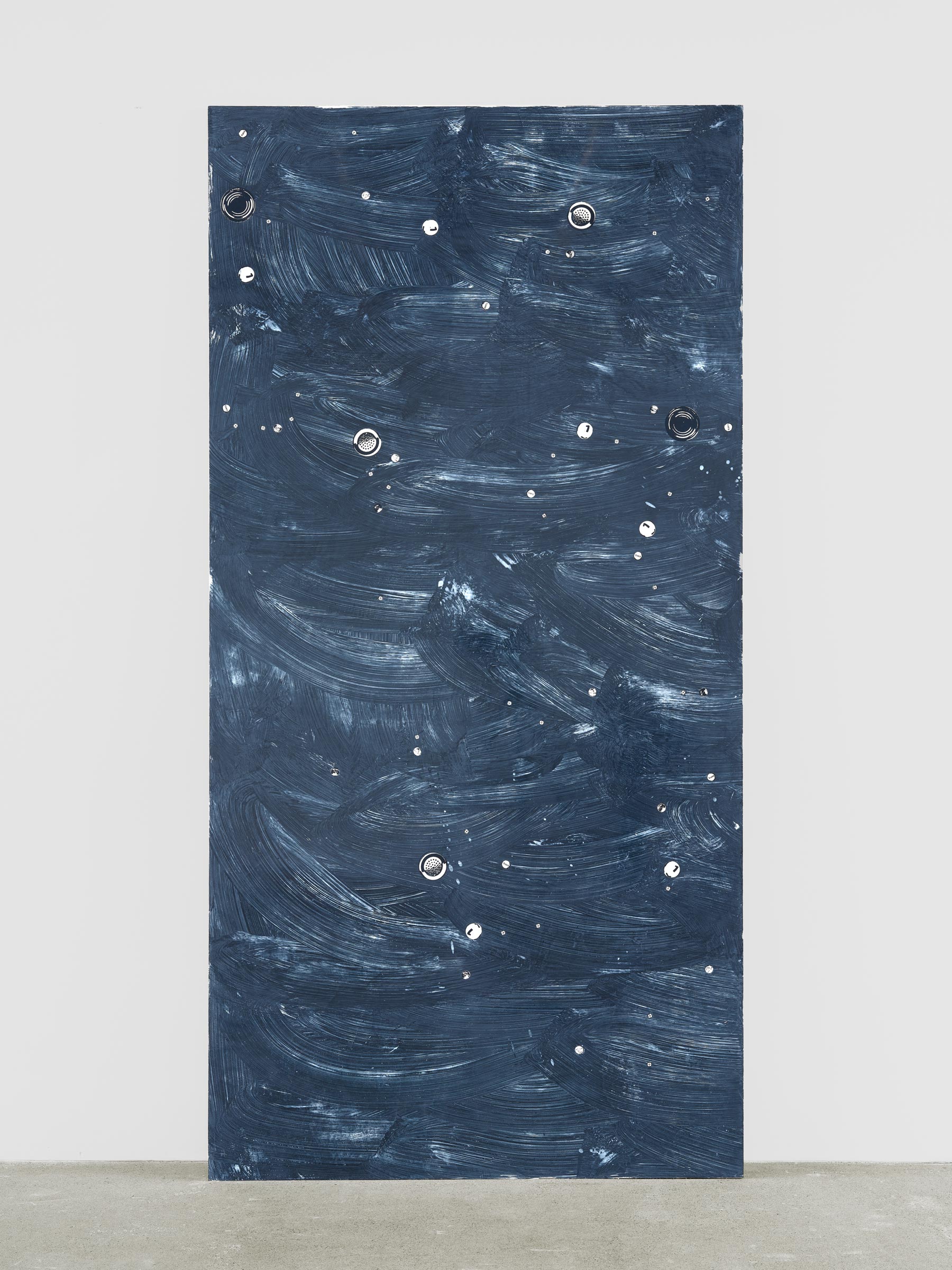 Alex Kwartler, Night Sky I, 2022, Venetian plaster and enamel on plywood, 96 x 48 in.
