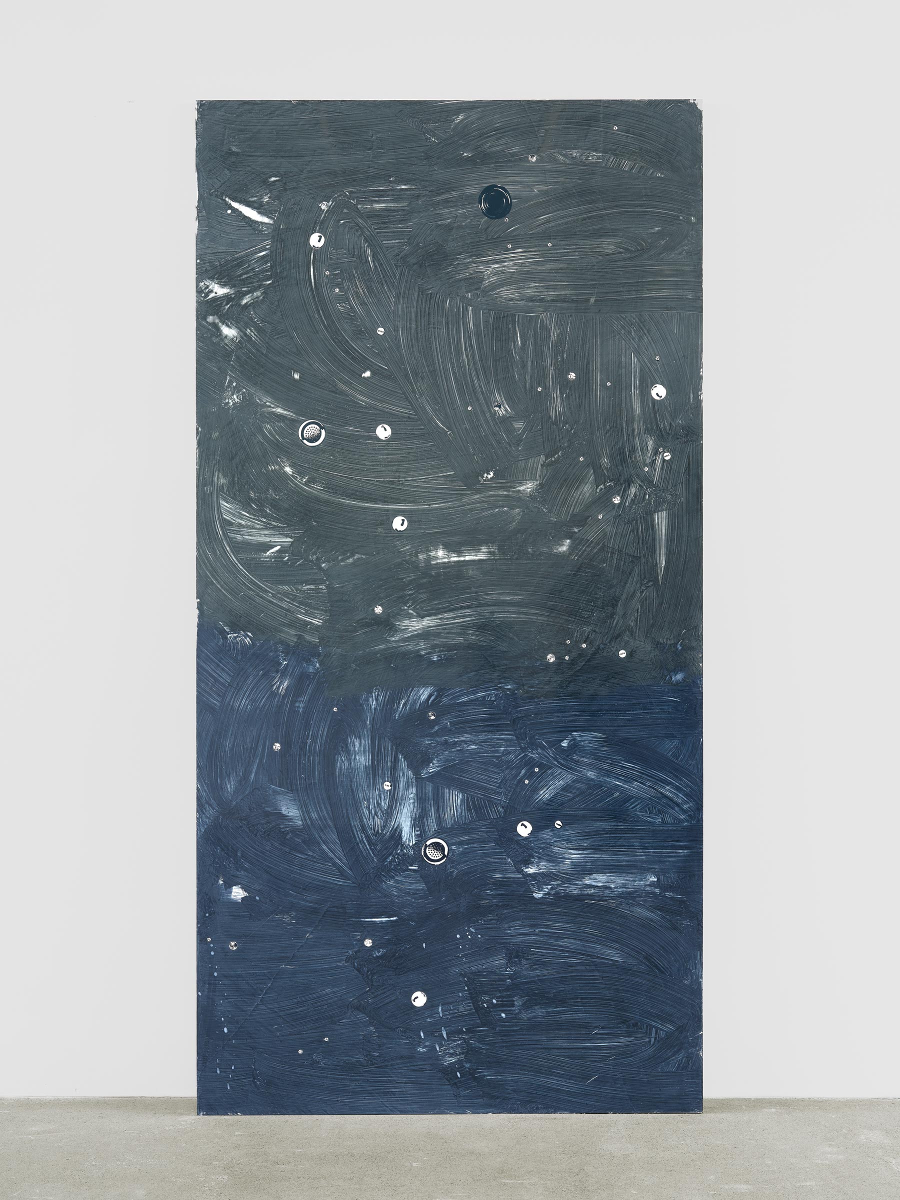 Alex Kwartler, Night Sky III, 2022, Venetian plaster and enamel on plywood, 96 x 48 in.