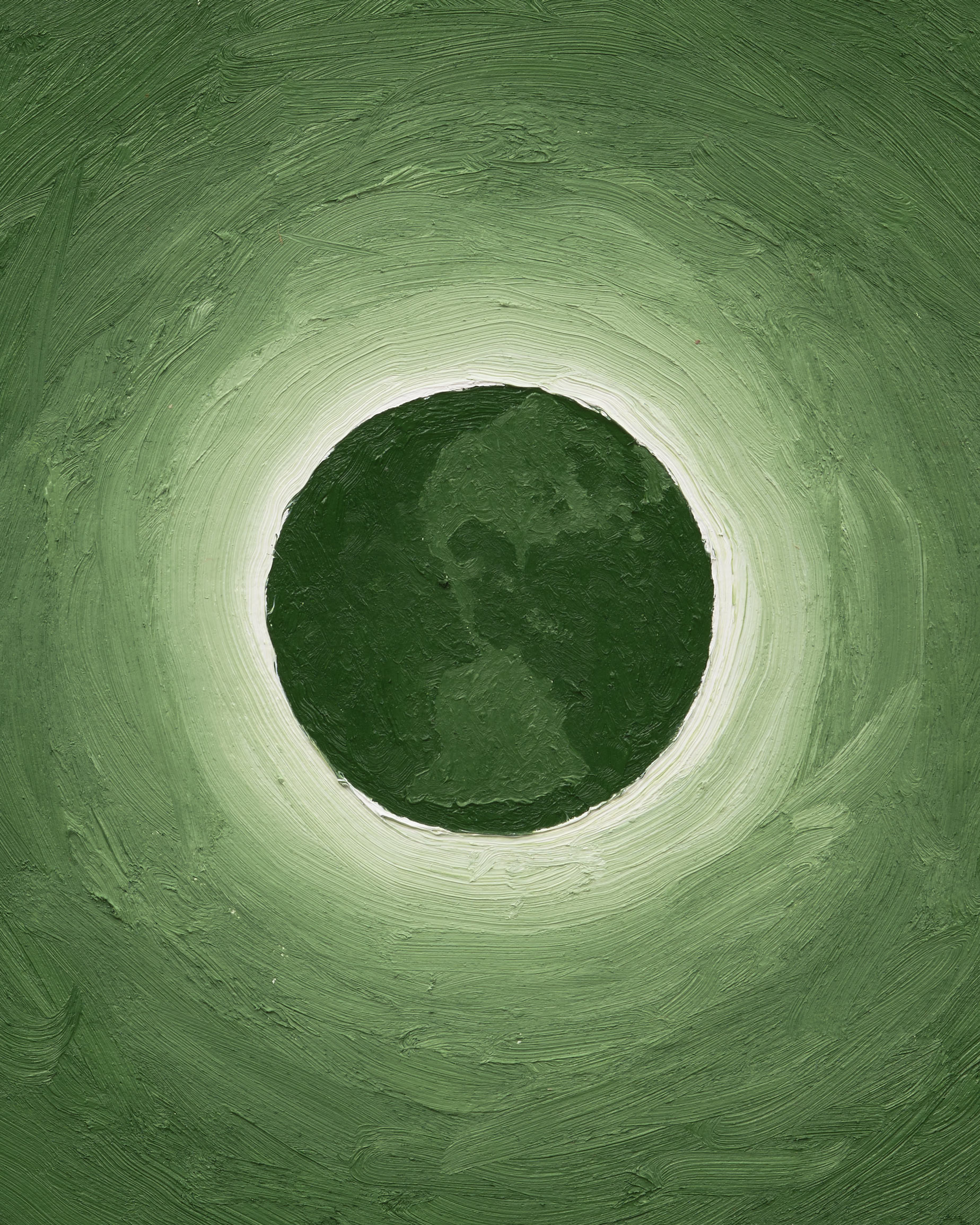 Alex Kwartler, Eclipse (Green) (detail), 2022, Oil on linen, 16 x 16 in.