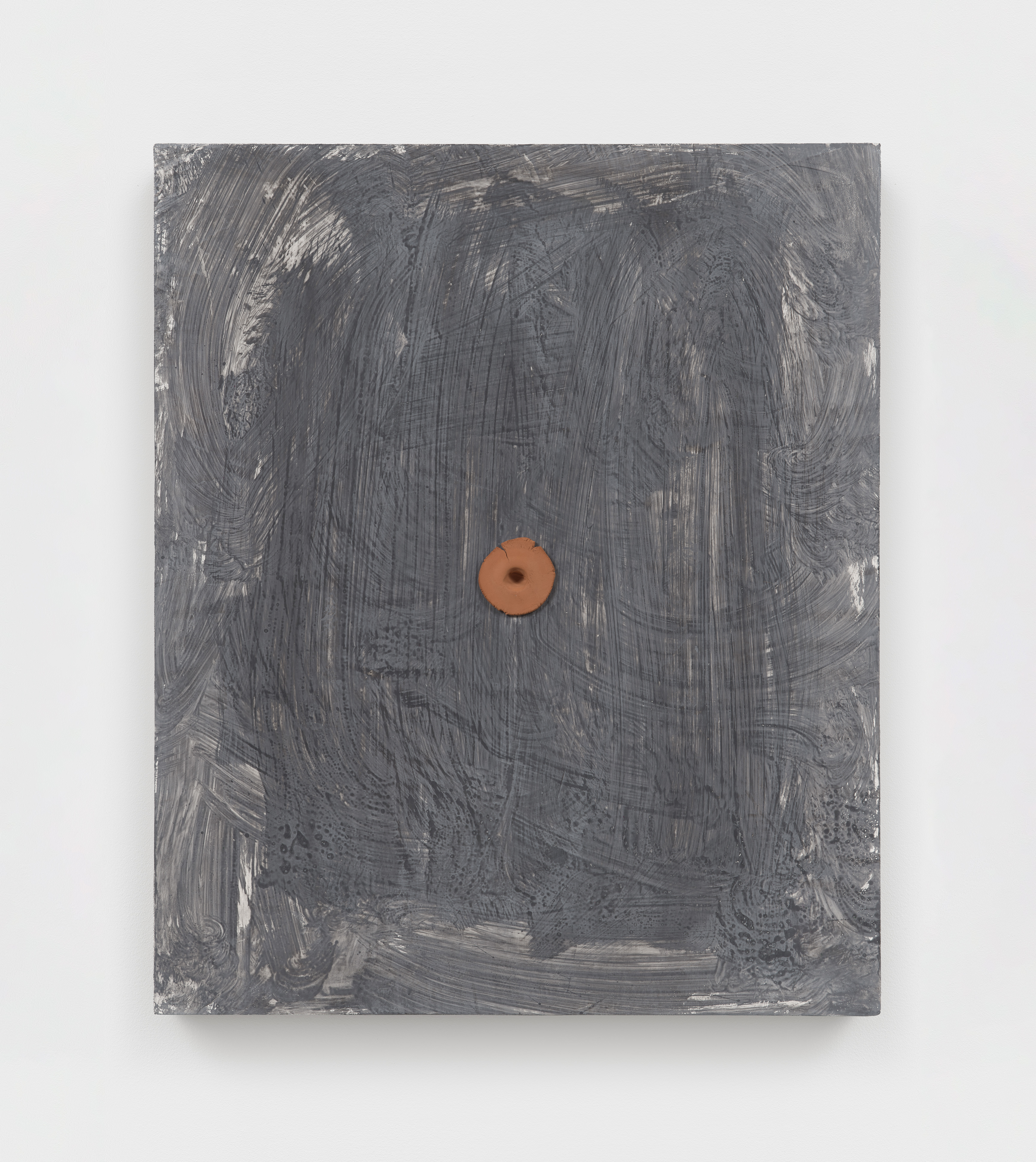 Alex Kwartler, Static, 2025, Pigmented plaster on panel with ceramic, 24 x 20 in.