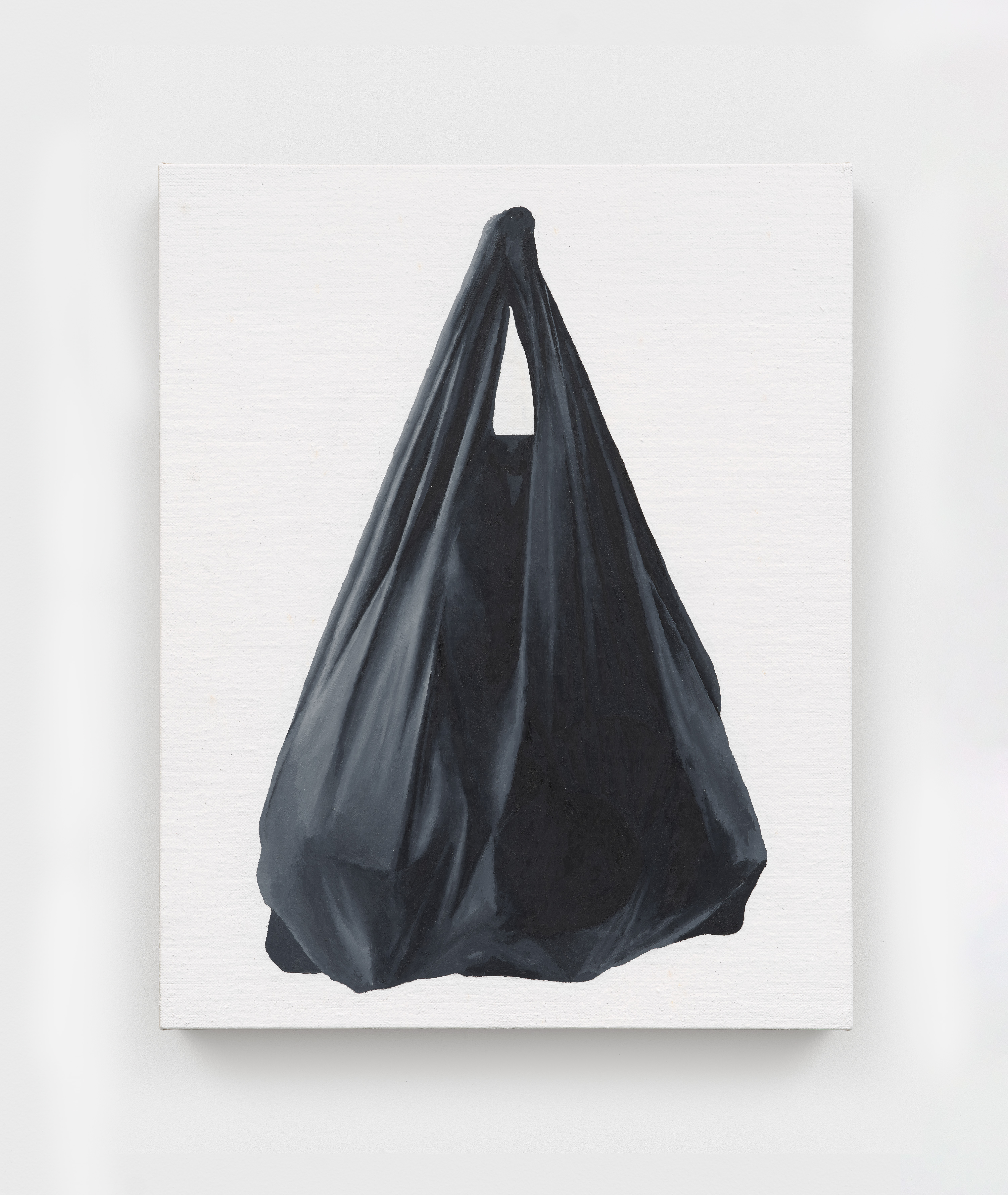 Alex Kwartler, Black plastic bag, 2025, Oil on linen, 20 x 16 in.