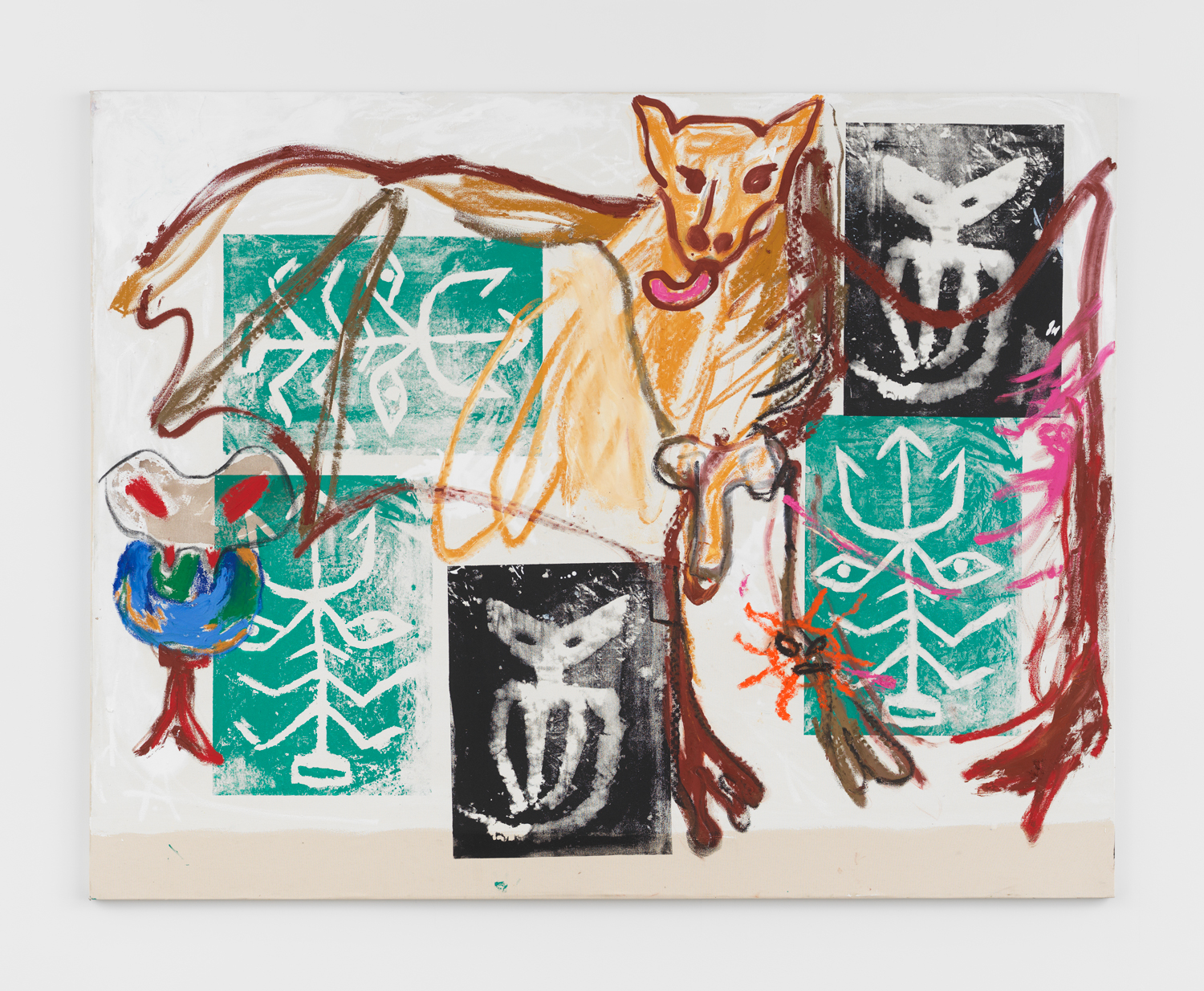 Bill Saylor, Freak Heat (Snow Painting), 2024, Oil, charcoal, and screen ink on canvas, 66 x 84 in.