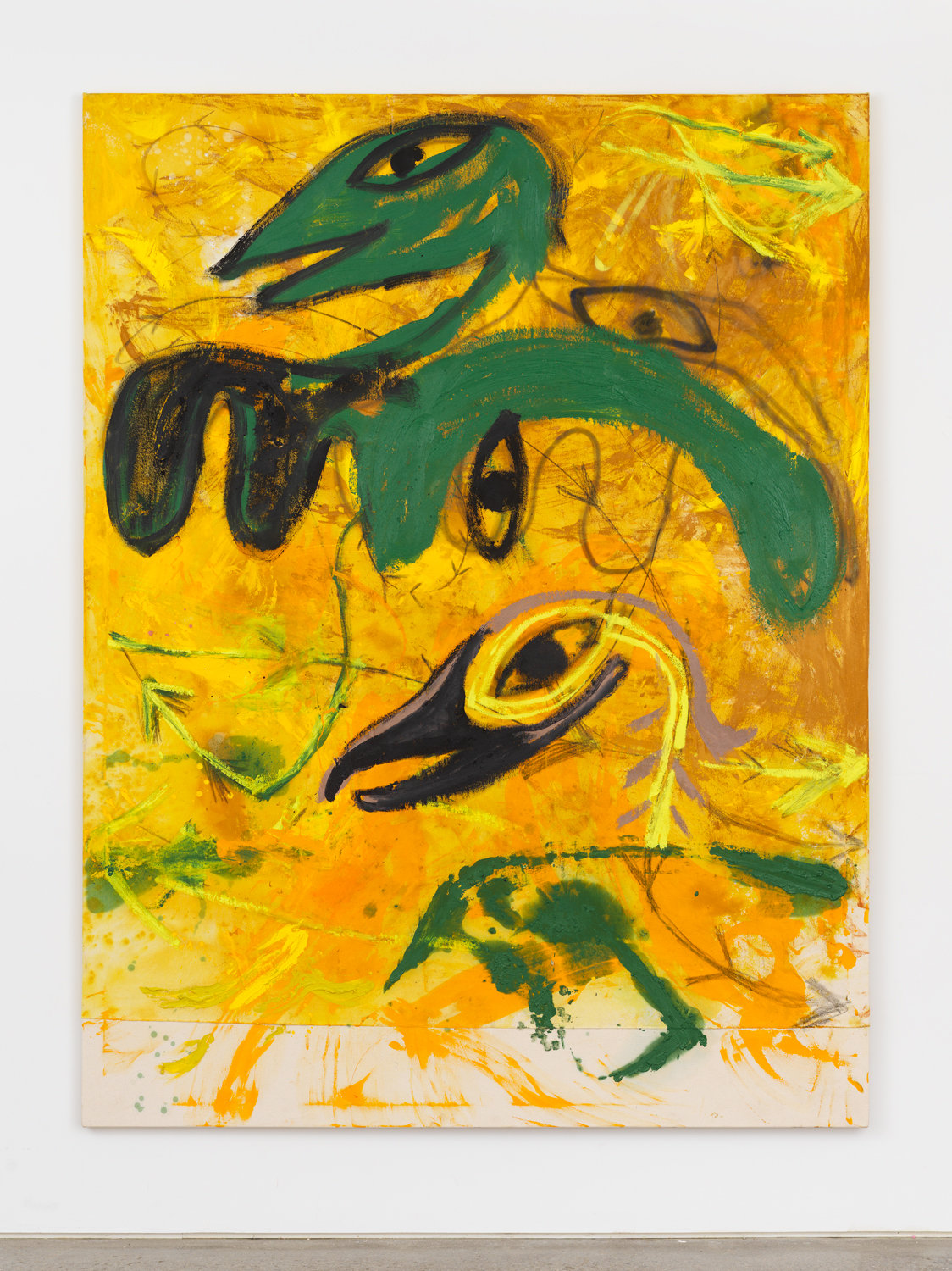 Bill Saylor, Breakers Gold, 2019, Oil, spray paint, graphite, and Flashe on canvas, 84h x 64w in.