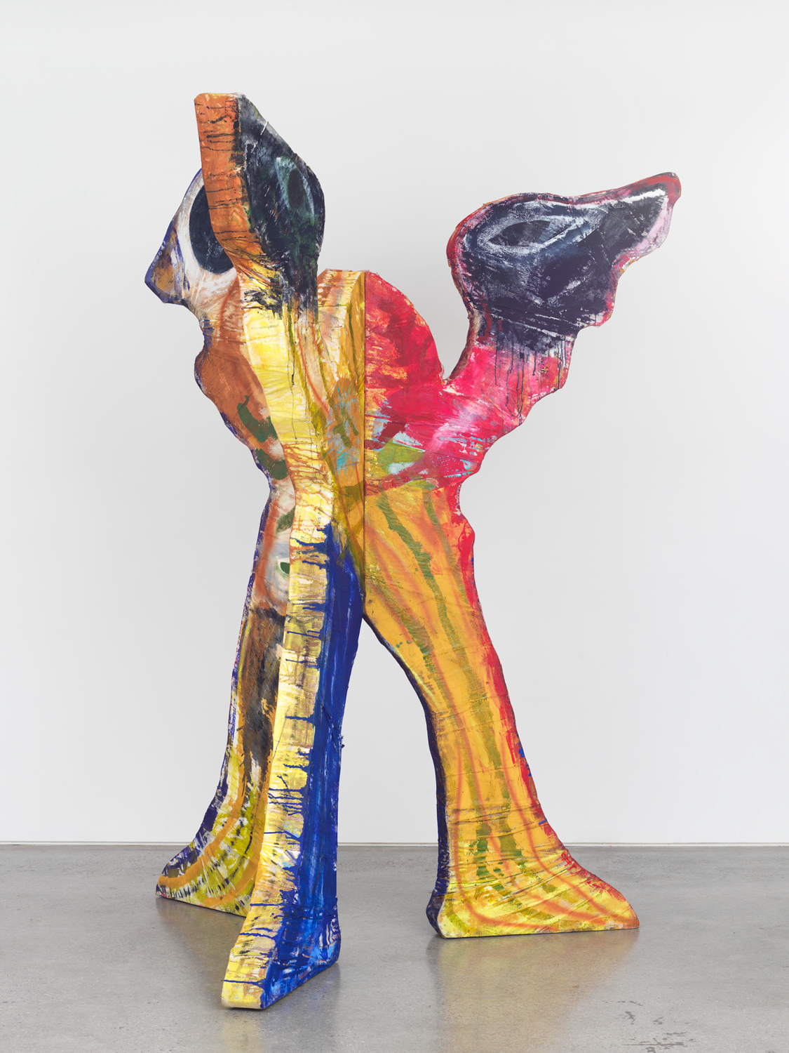 Bill Saylor, Trident, 2019, Wood, reclaimed cardboard, foam, canvas, fiberglass mesh, Flashe, spray paint, 92h x 68w x 61d in.