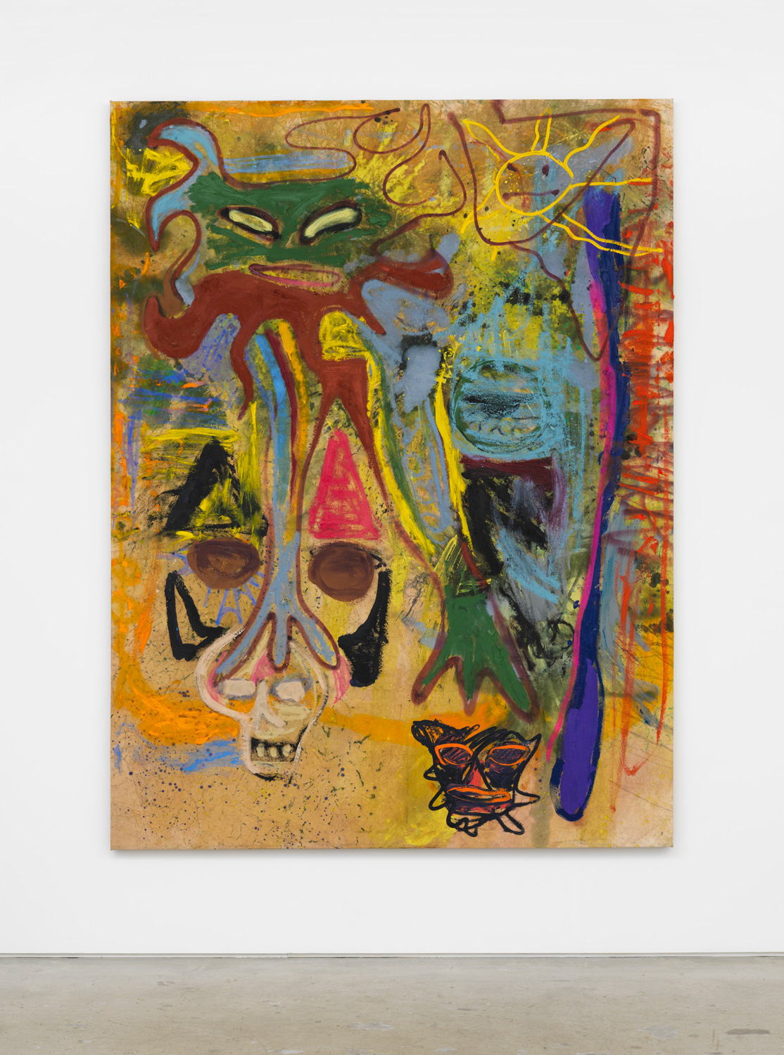 Bill Saylor, Helio, 2018, oil, flashe, oil stick, spray paint on canvas, 84h x 63w in.